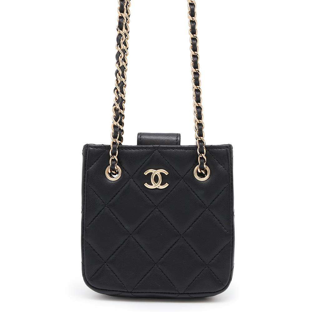 CHANEL Matelasse Mini Pochette ChainShoulder Bag BlackAP2547 Lambskin