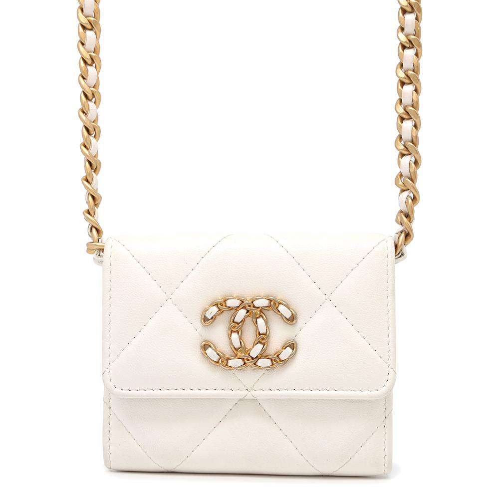 CHANEL CHANEL19 ChainShoulder Coin purse WhiteAP1787 Lambskin