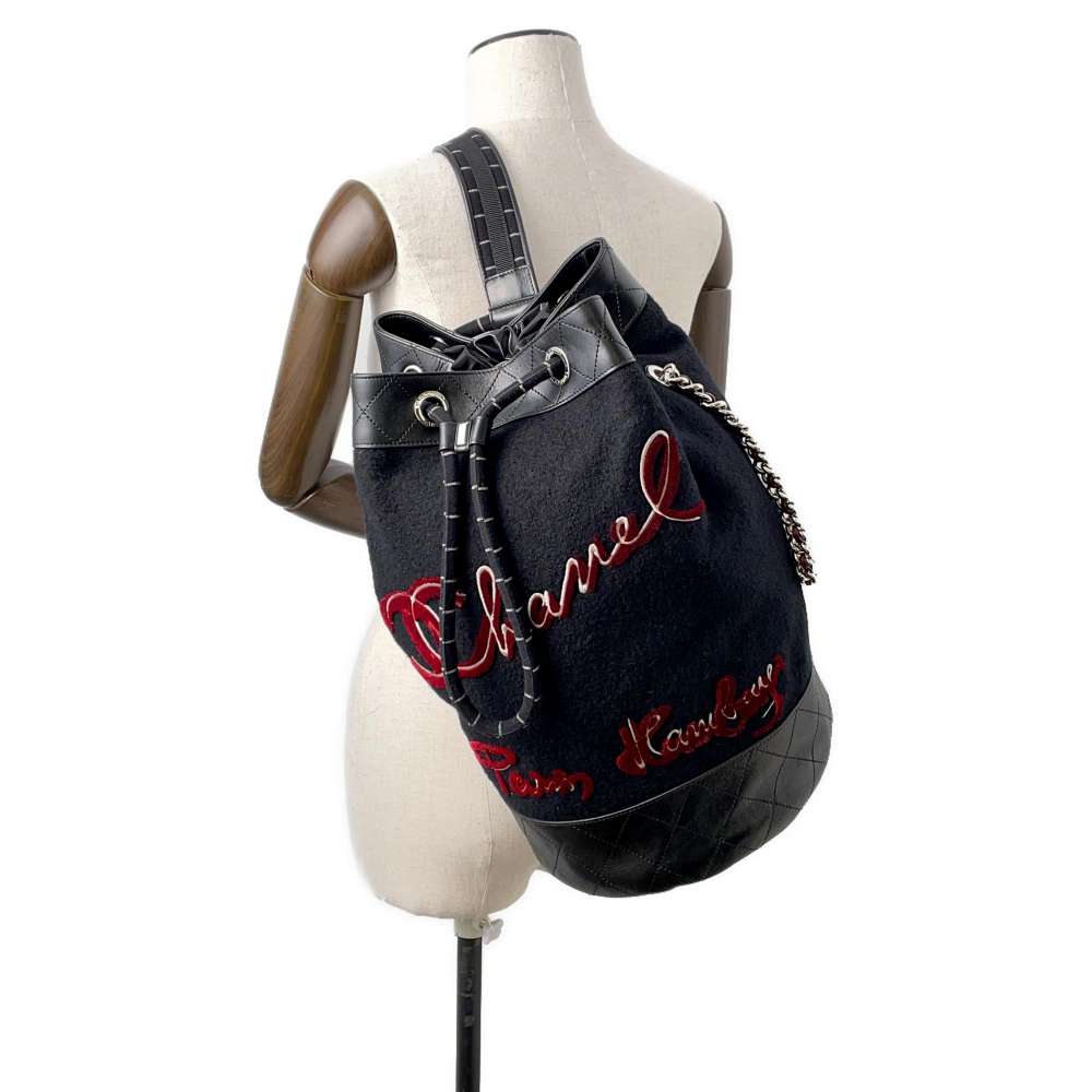 CHANEL Embroidery One Shoulder Bag Black/RedA57519 Wool  Calf Leather