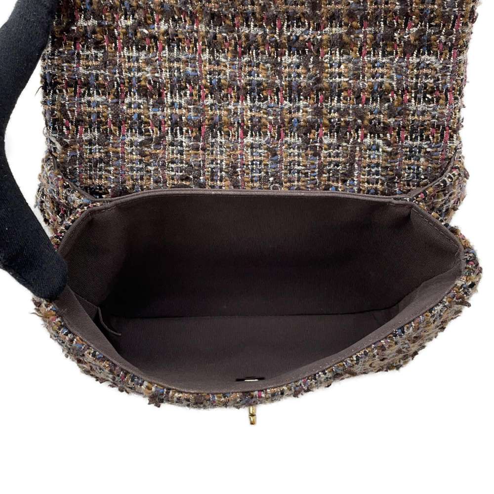CHANEL top handle chain shoulder bag Brown Tweed Wood Size 23