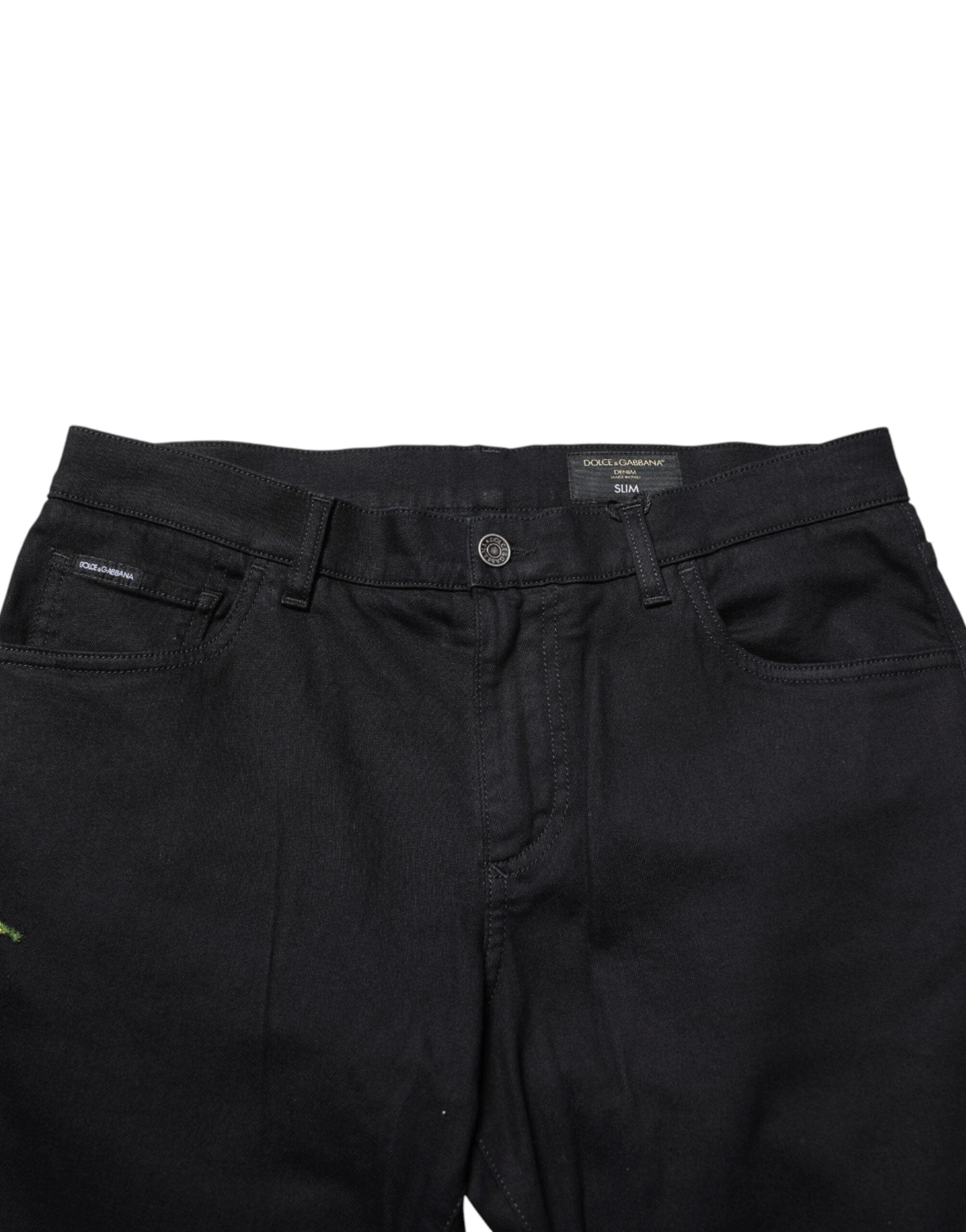 Dolce & Gabbana Black Floral Cotton Skinny Men Denim Jeans