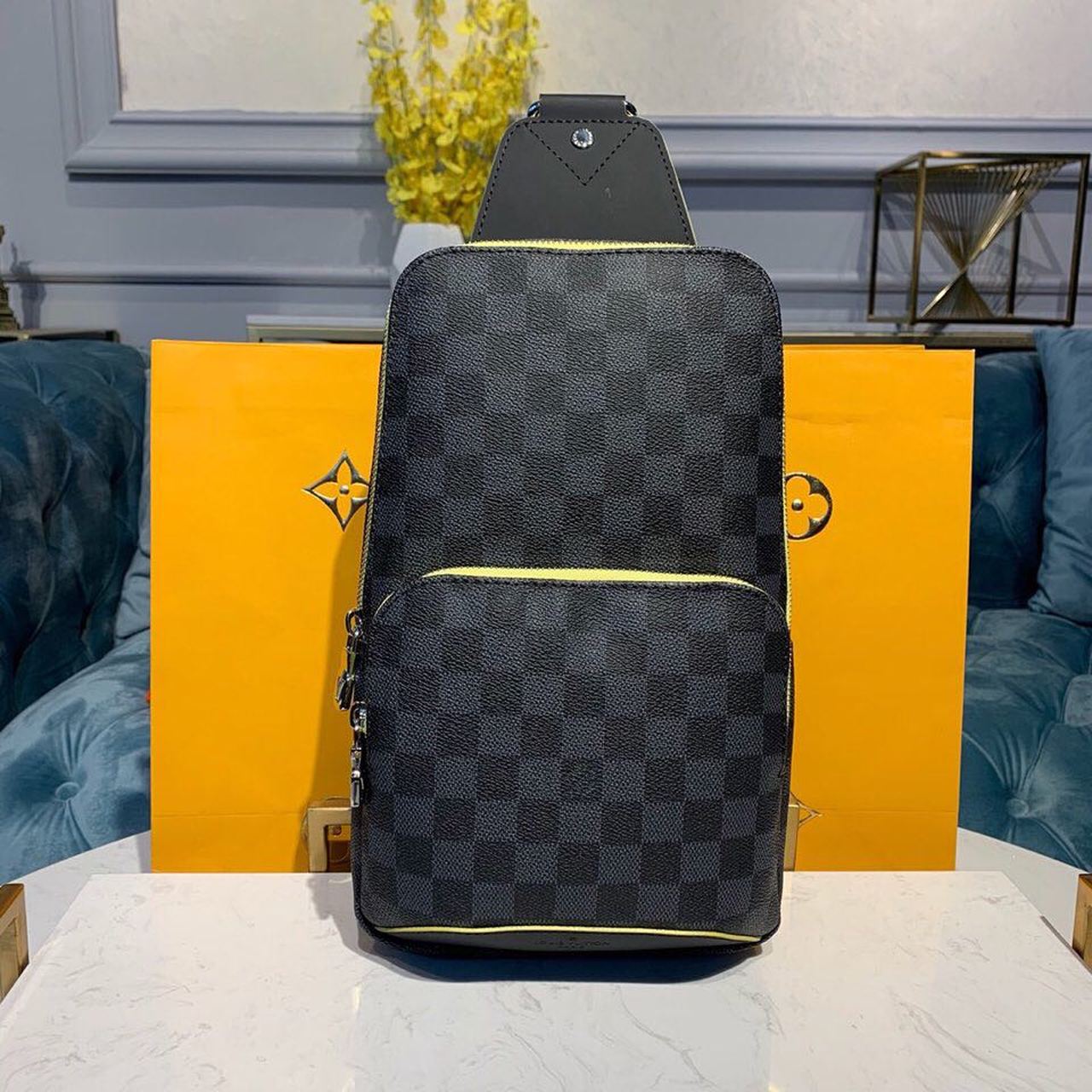 Louis Vuitton Avenue Sling Bag Damier Graphite Canvas Yellow For Men, Bags, Crossbody Bags 12.2in/31cm Louis Vuitton N42424