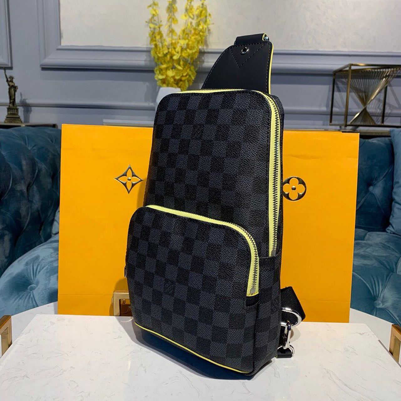 Louis Vuitton Avenue Sling Bag Damier Graphite Canvas Yellow For Men, Bags, Crossbody Bags 12.2in/31cm Louis Vuitton N42424