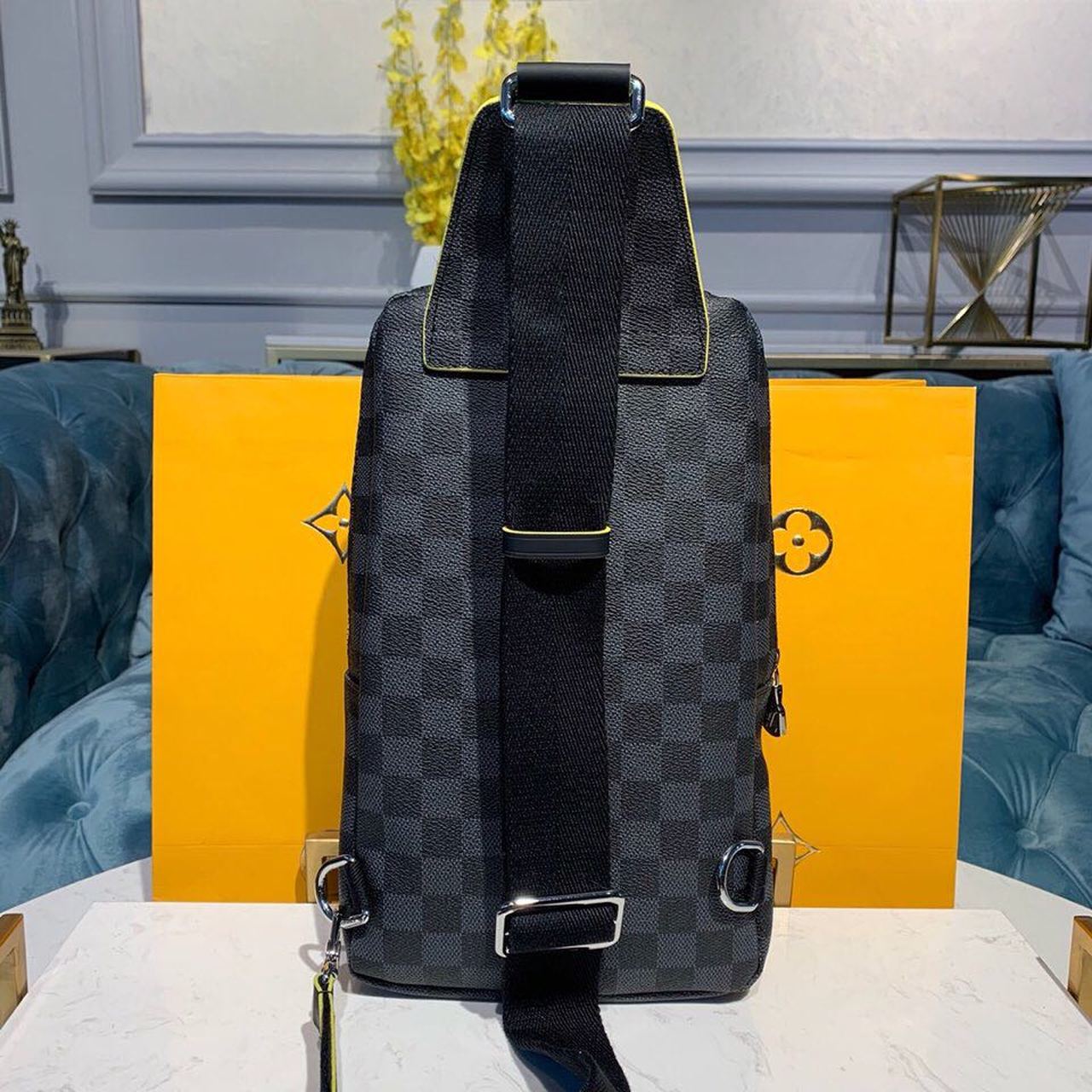 Louis Vuitton Avenue Sling Bag Damier Graphite Canvas Yellow For Men, Bags, Crossbody Bags 12.2in/31cm Louis Vuitton N42424