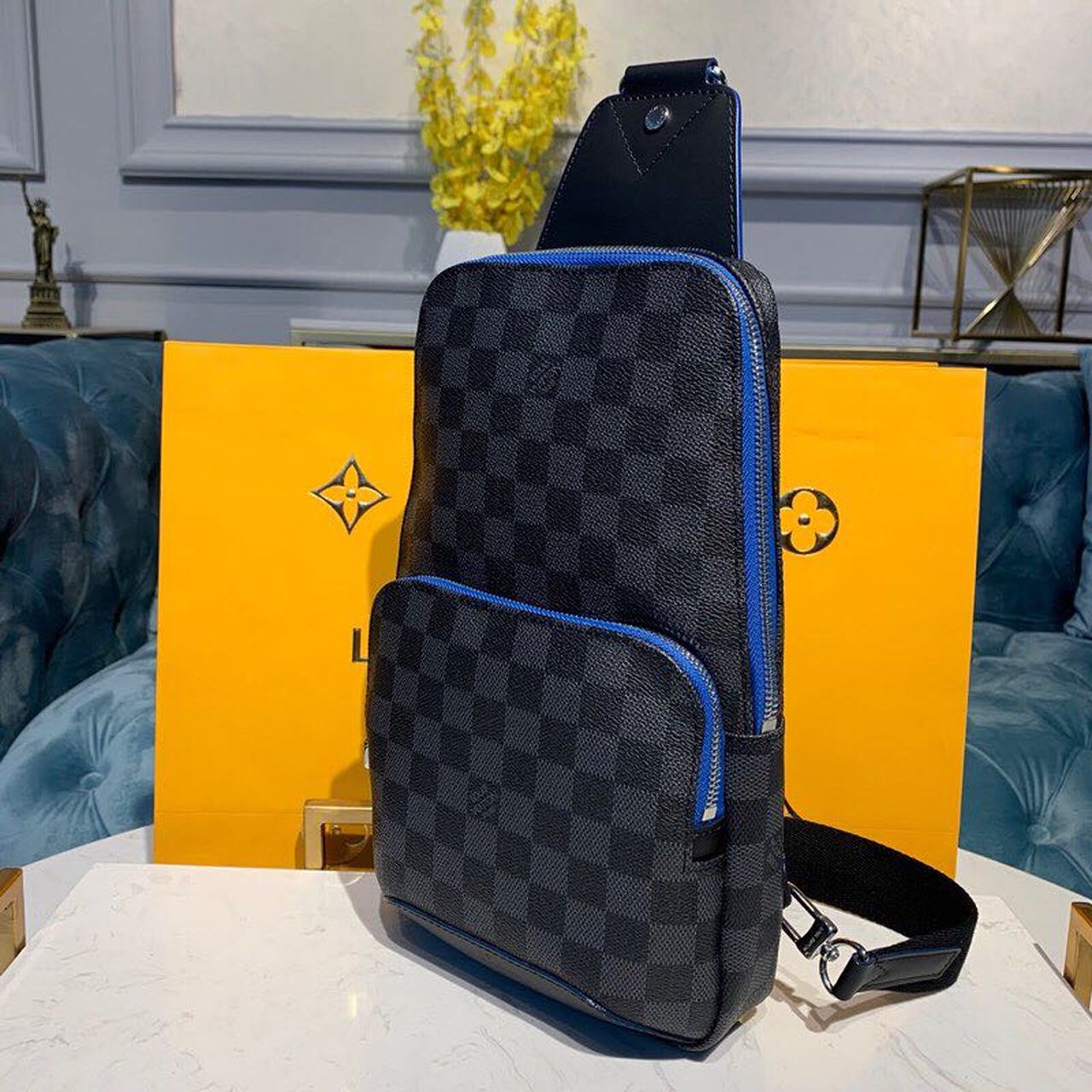 Louis Vuitton Avenue Sling Bag Damier Graphite Canvas Blue For Men, Bags, Crossbody Bags 12.2in/31cm Louis Vuitton N40008