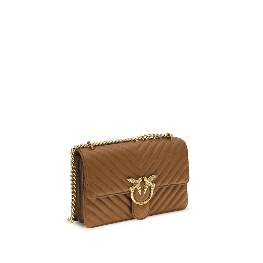 PINKO Brown Calf Leather Bos Taurus Shoulder Bag