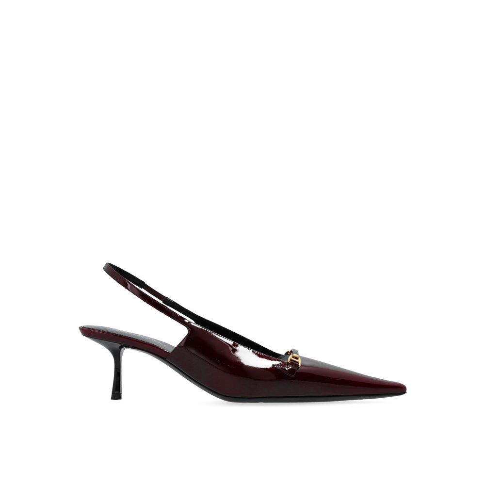 Saint Laurent Burgundy Calfskin Mid Heel Women's Pumps