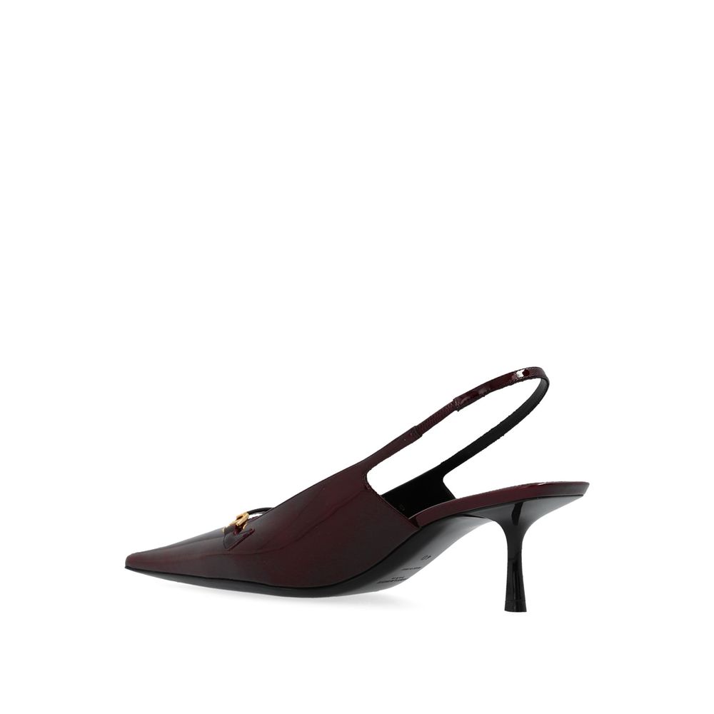 Saint Laurent Burgundy Calfskin Mid Heel Women's Pumps
