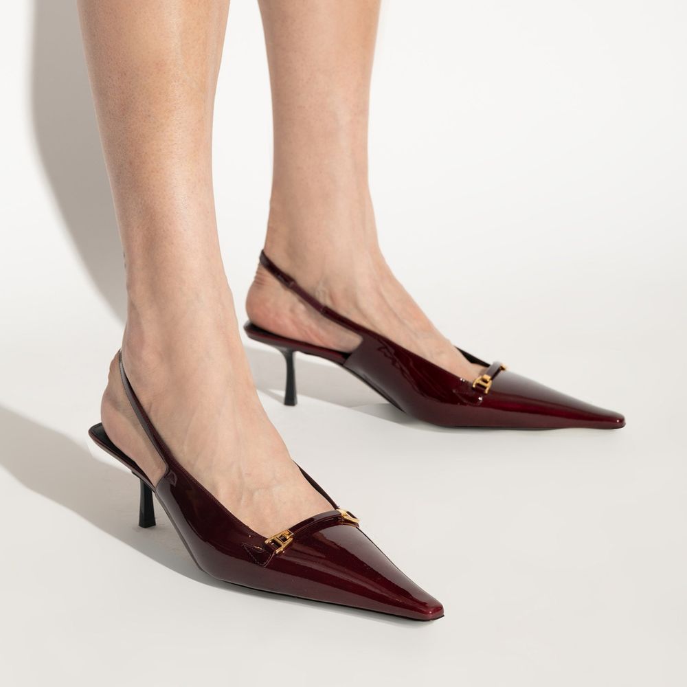 Saint Laurent Burgundy Calfskin Mid Heel Women's Pumps