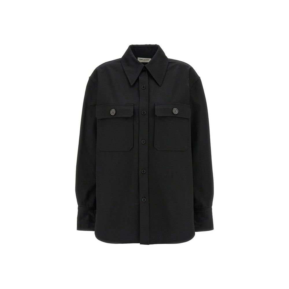 Saint Laurent Black Cotton Dress Women's Shirt