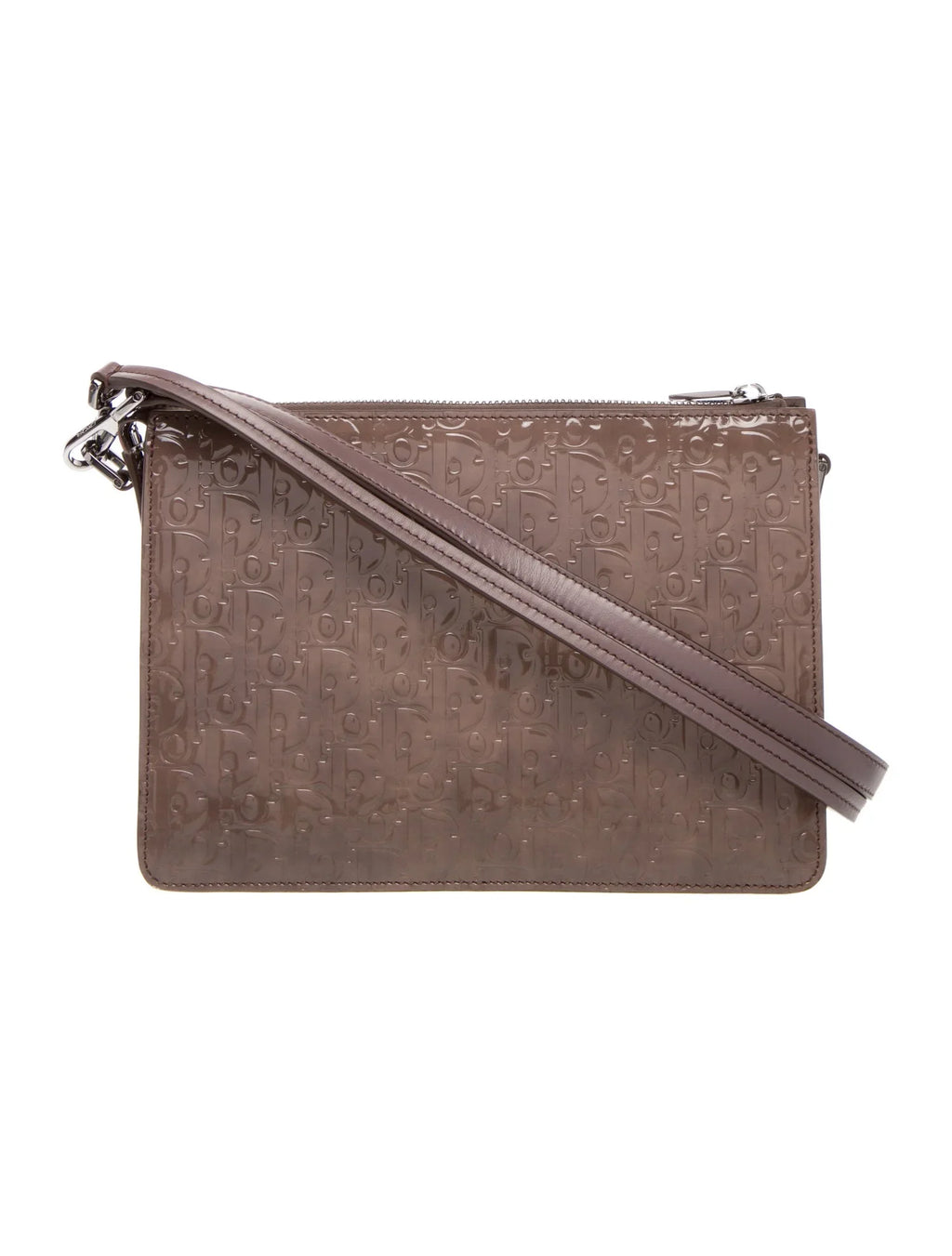 Christian Dior Hand Monogram Oblique Glossy Gray Patent_Leather Clutche & Pouche Bag (Pre-Owned)