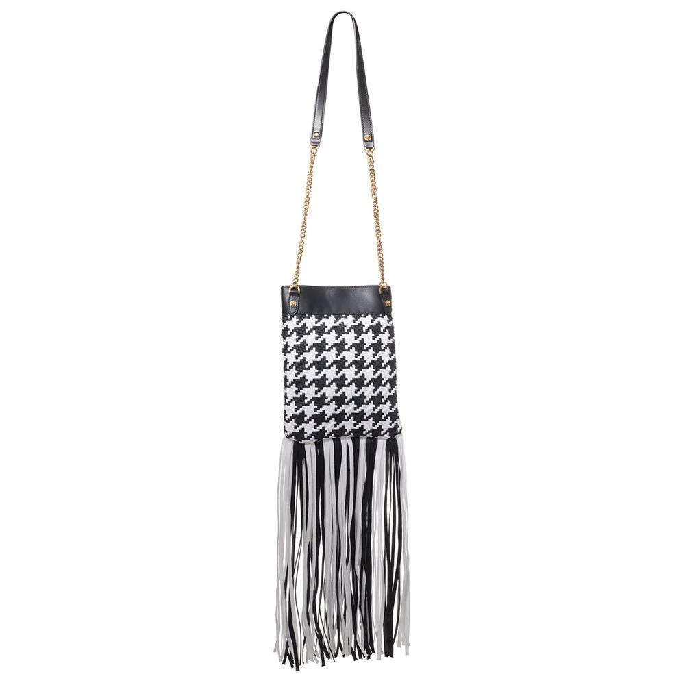 Versace Black And White Leather And Textile Shoulder Bag