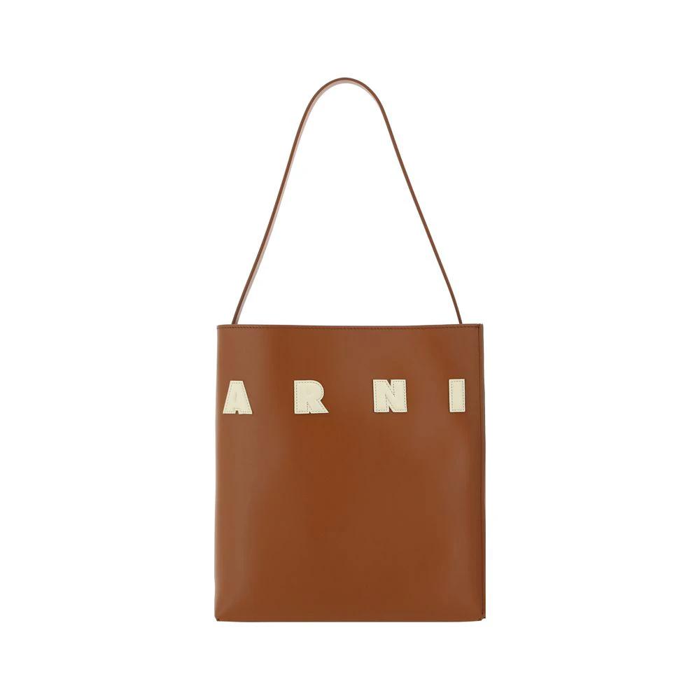 Marni Brown Calf Leather Bos Taurus Shoulder Bag