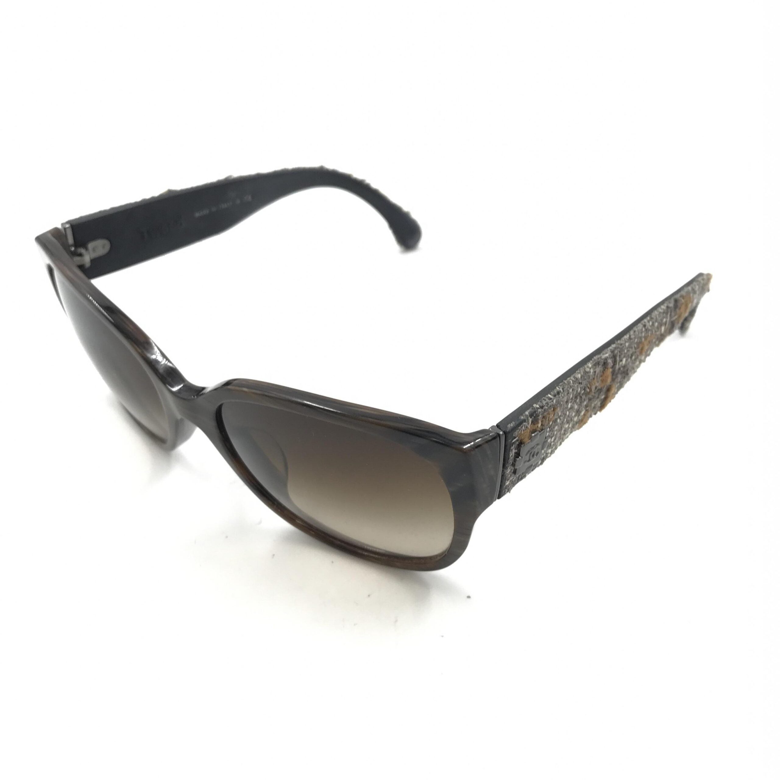 Chanel Brown Frame With Tweed Accents Women's Sunglasses