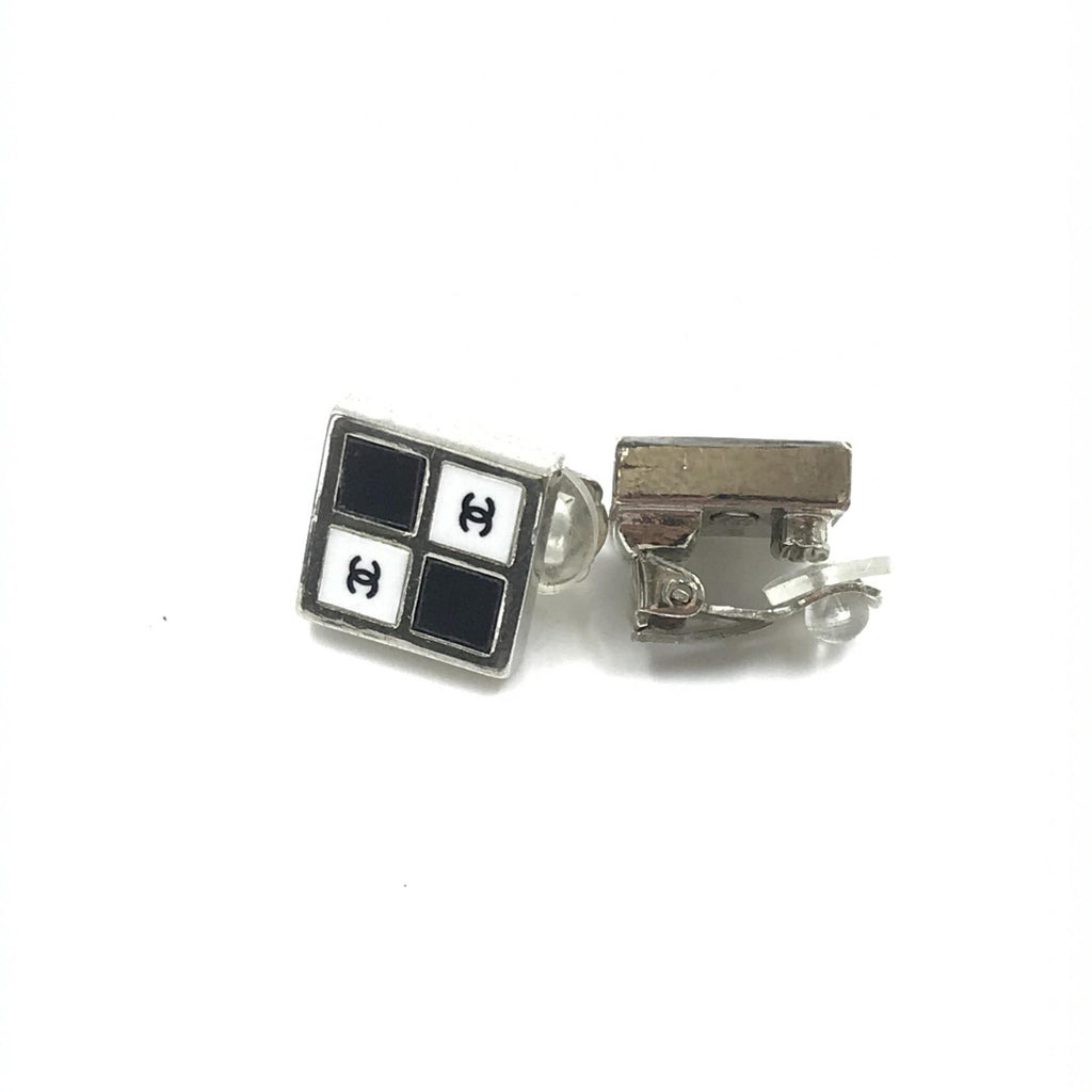 Chanel Coco Mark Earrings Women's Black/White/Silver
