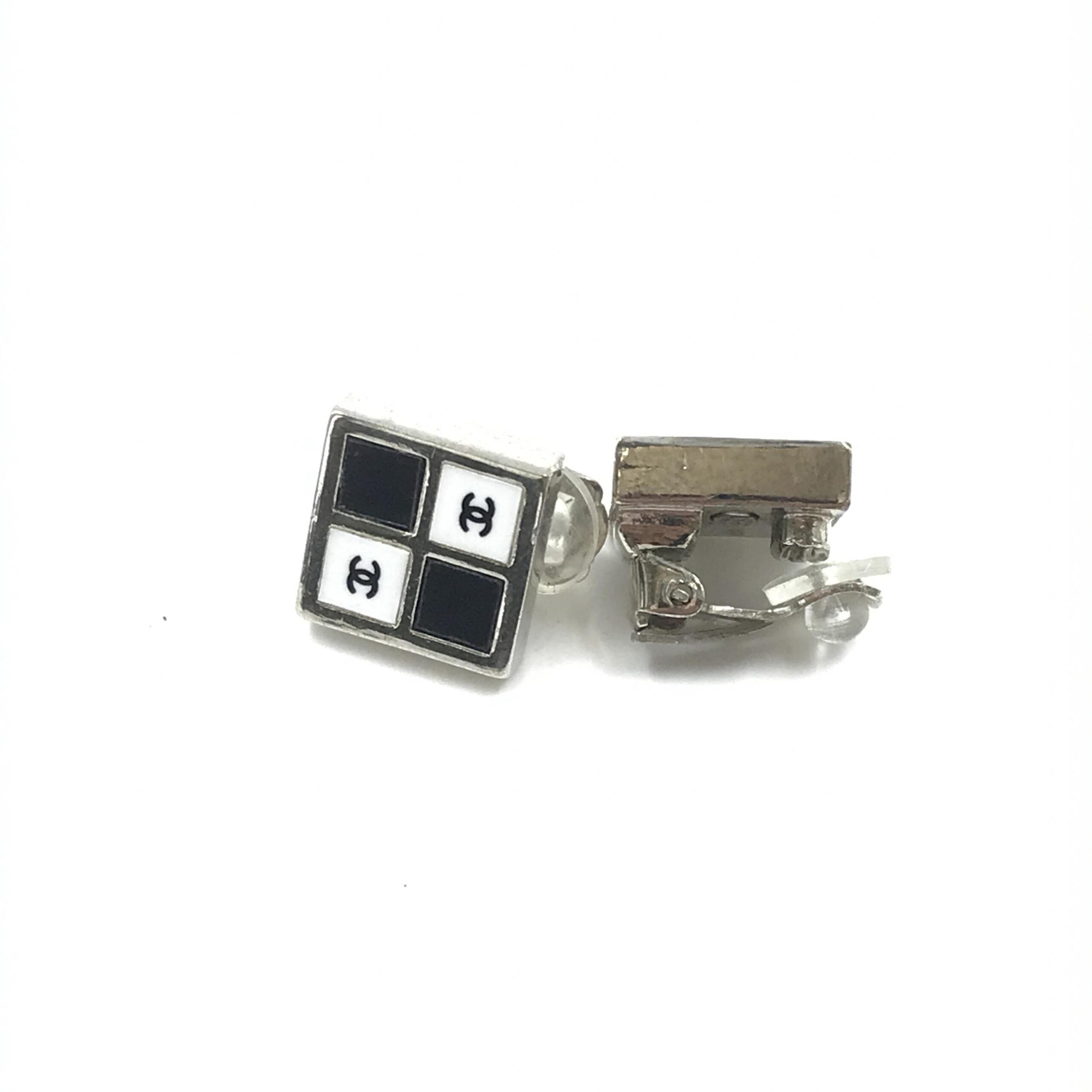 Chanel Coco Mark Earrings Women's Black/White/Silver