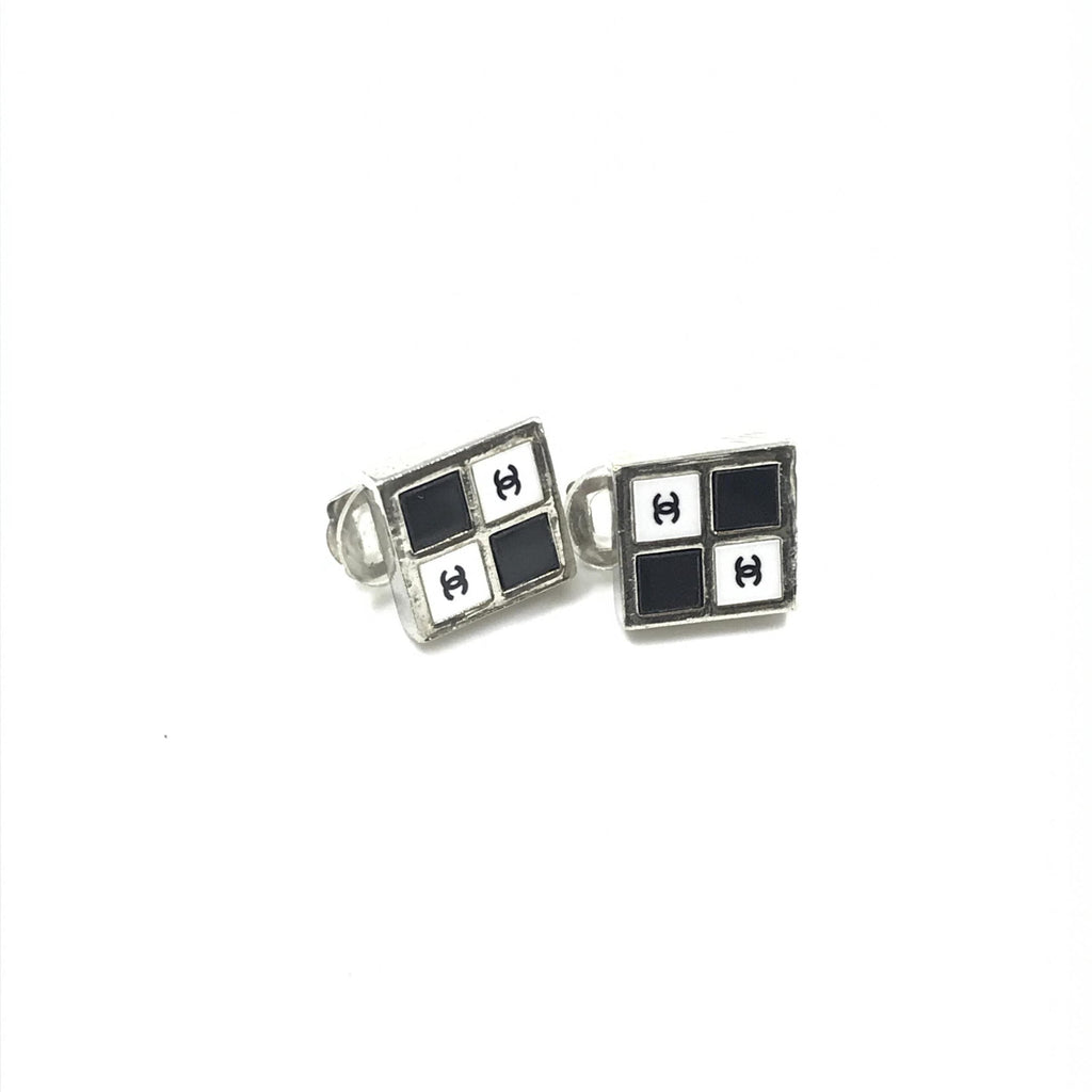 Chanel Coco Mark Earrings Women's Black/White/Silver