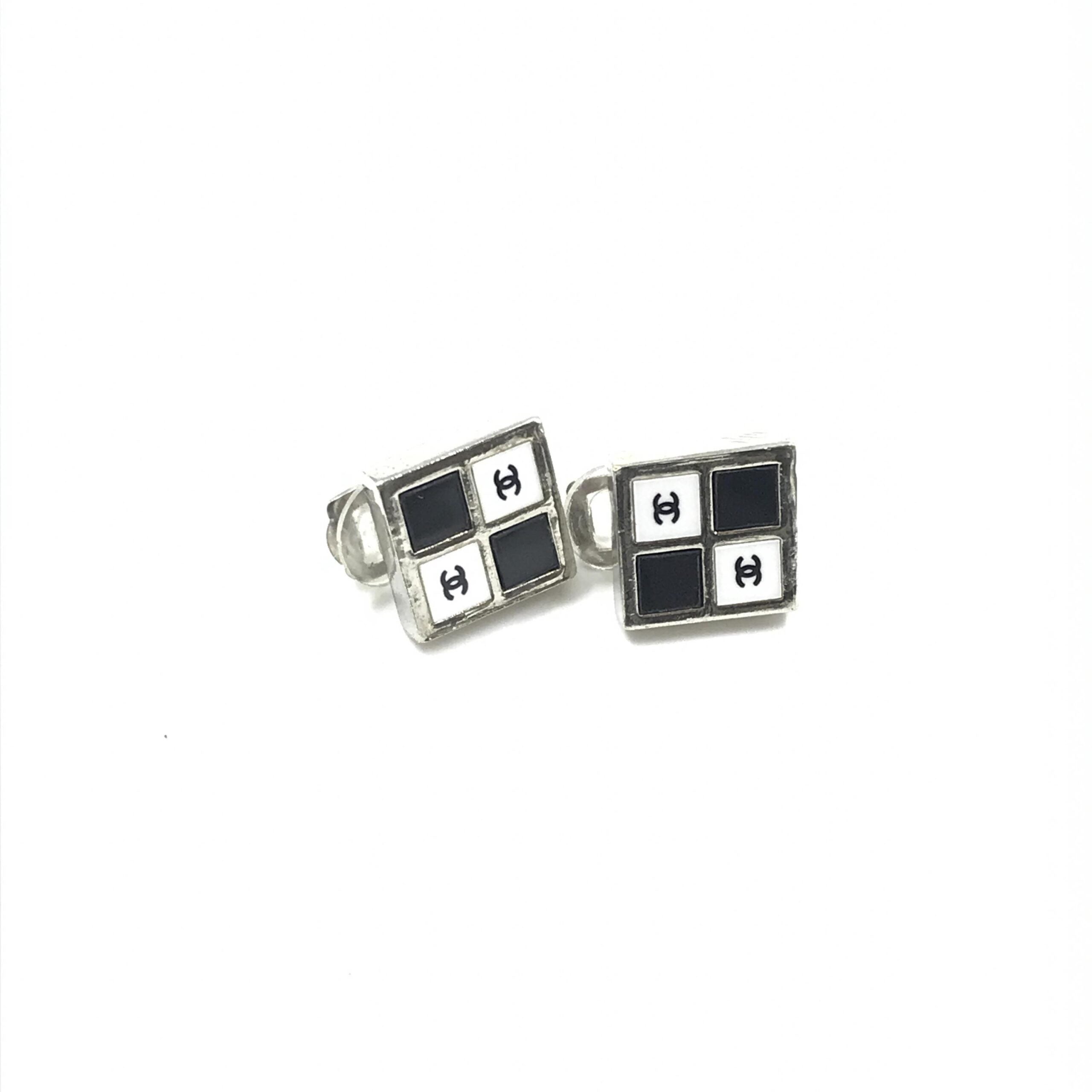 Chanel Coco Mark Earrings Women's Black/White/Silver