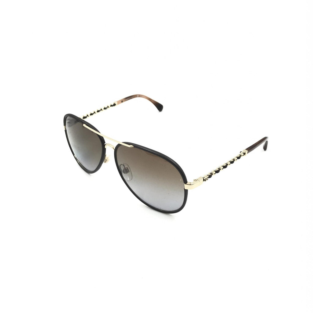 Chanel Gold And Black Polarized Aviator Women's Sunglasses