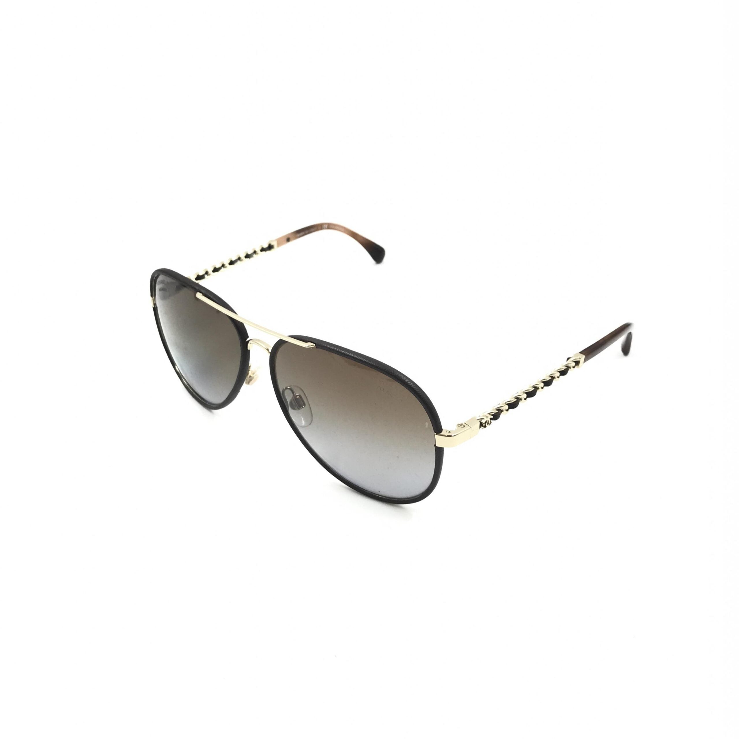 Chanel Gold And Black Polarized Aviator Women's Sunglasses