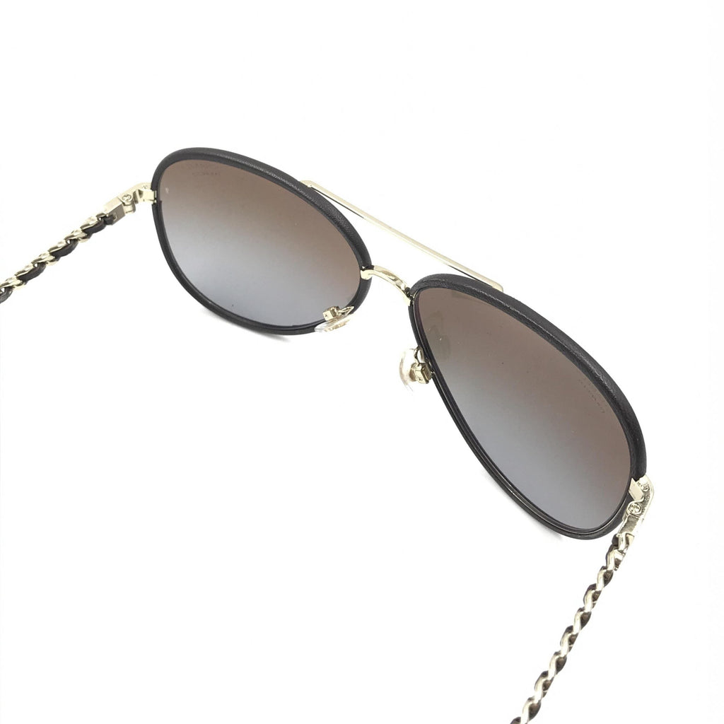 Chanel Gold And Black Polarized Aviator Women's Sunglasses
