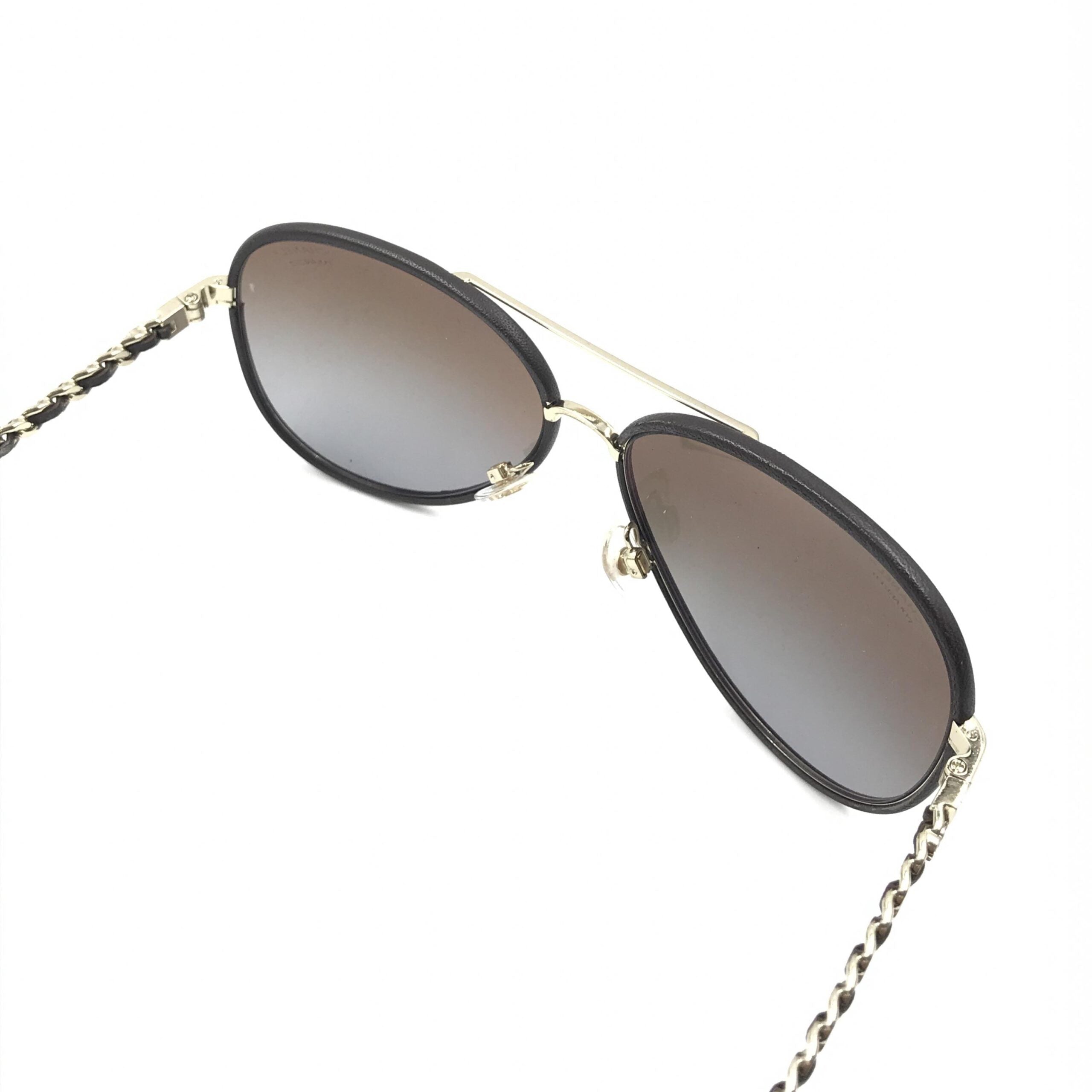 Chanel Gold And Black Polarized Aviator Women's Sunglasses