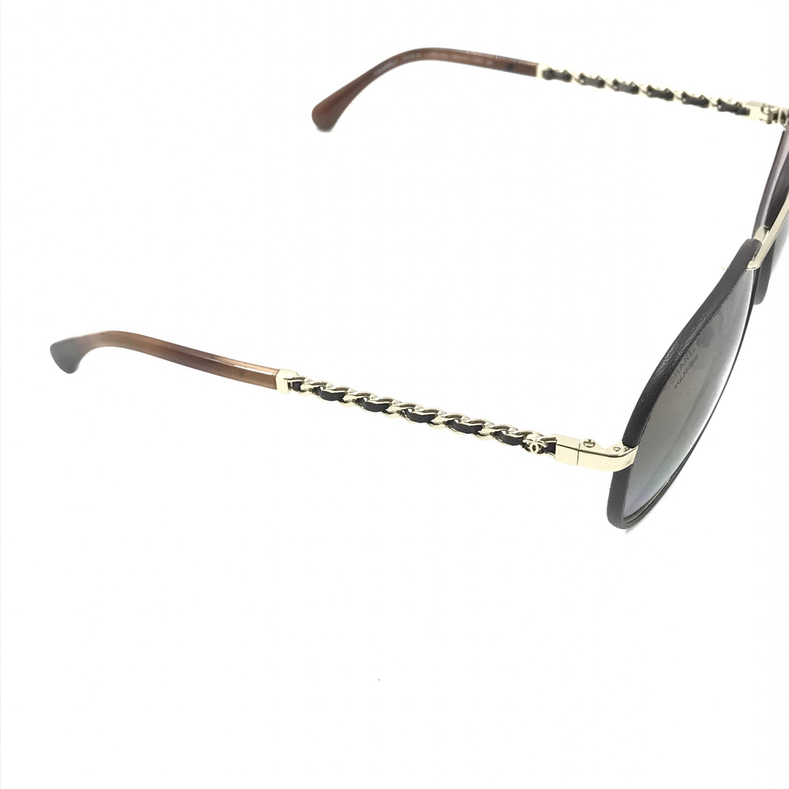 Chanel Gold And Black Polarized Aviator Women's Sunglasses