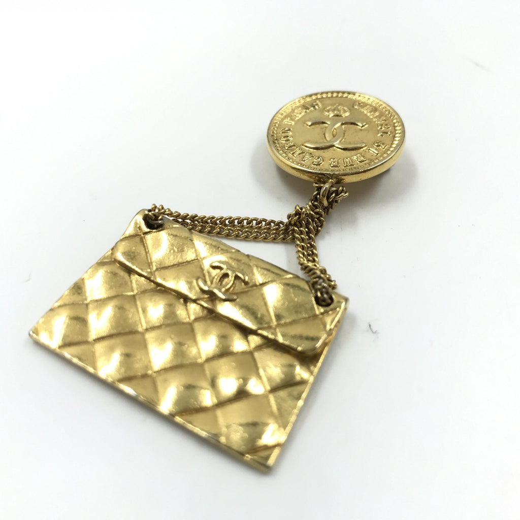 Chanel Gold Plated Bag Motif Women's Brooch