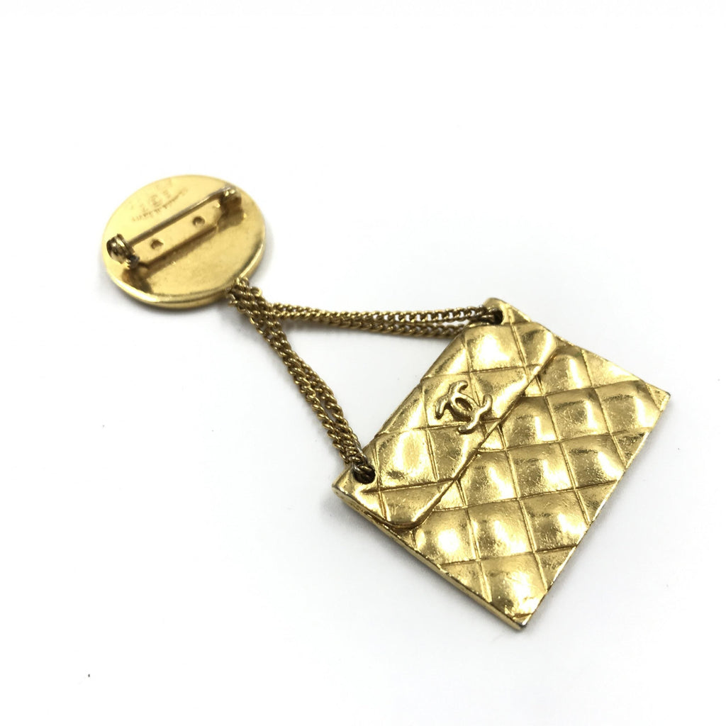 Chanel Gold Plated Bag Motif Women's Brooch