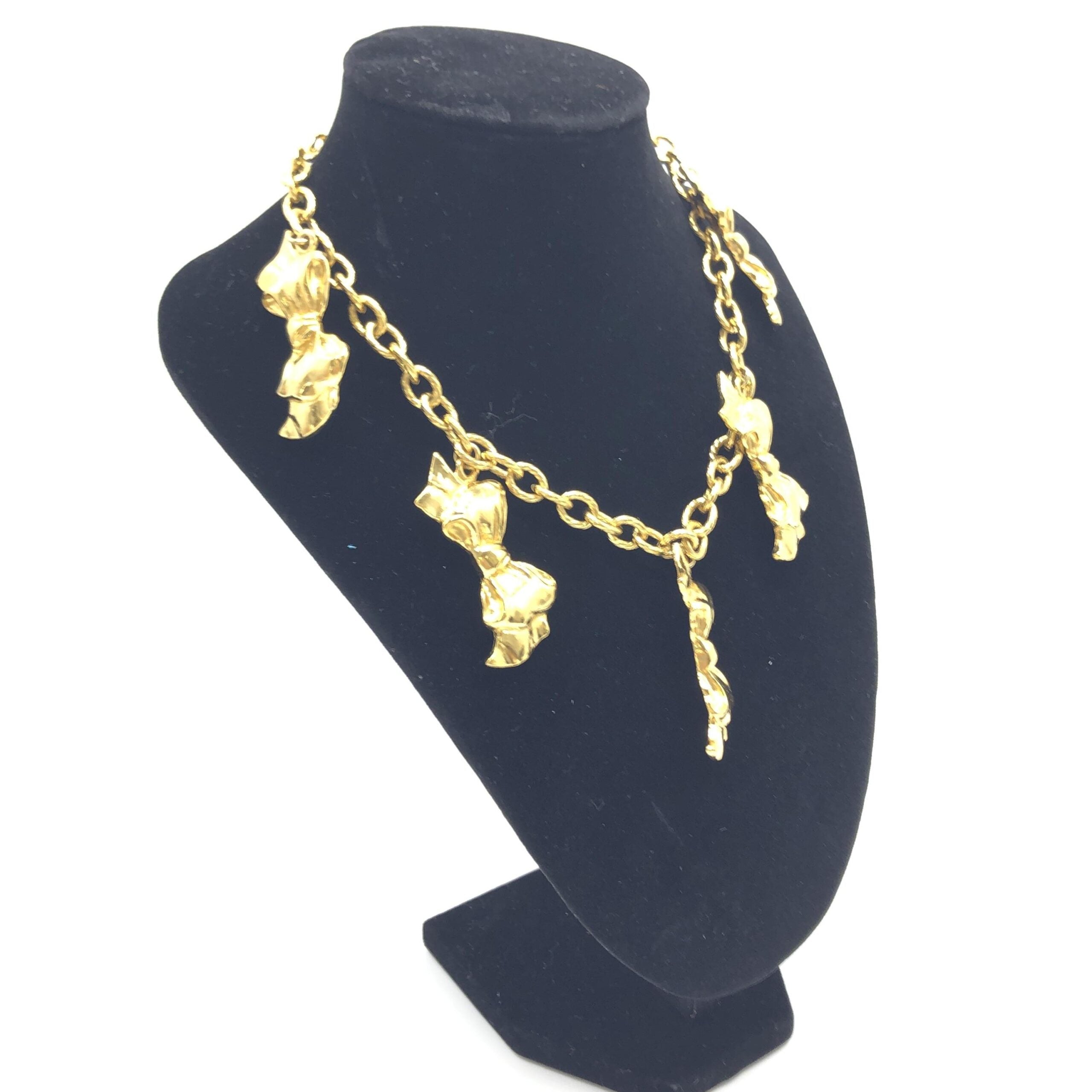 Chanel Gold Plated Chain Necklace With Bow Women's Charms