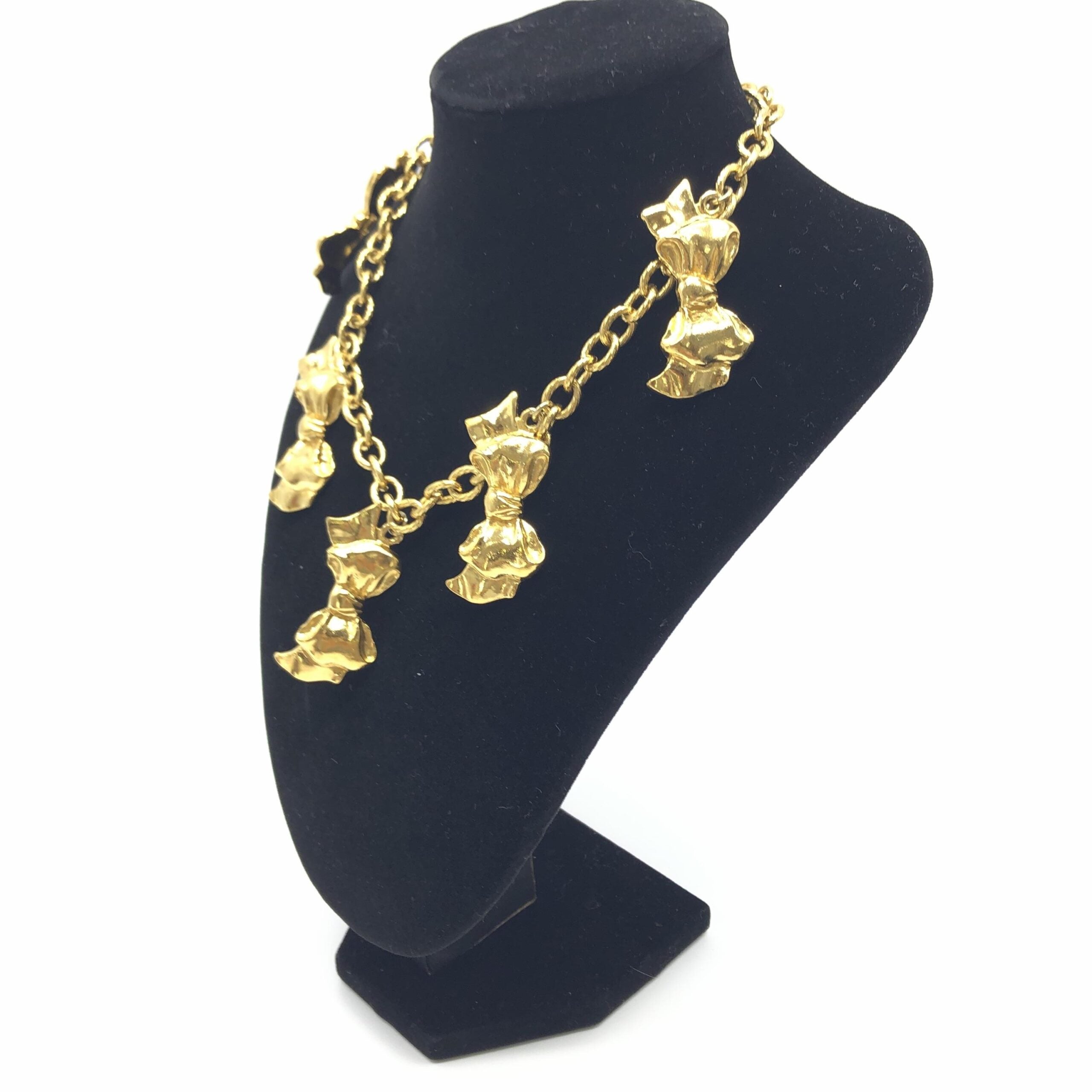 Chanel Gold Plated Chain Necklace With Bow Women's Charms