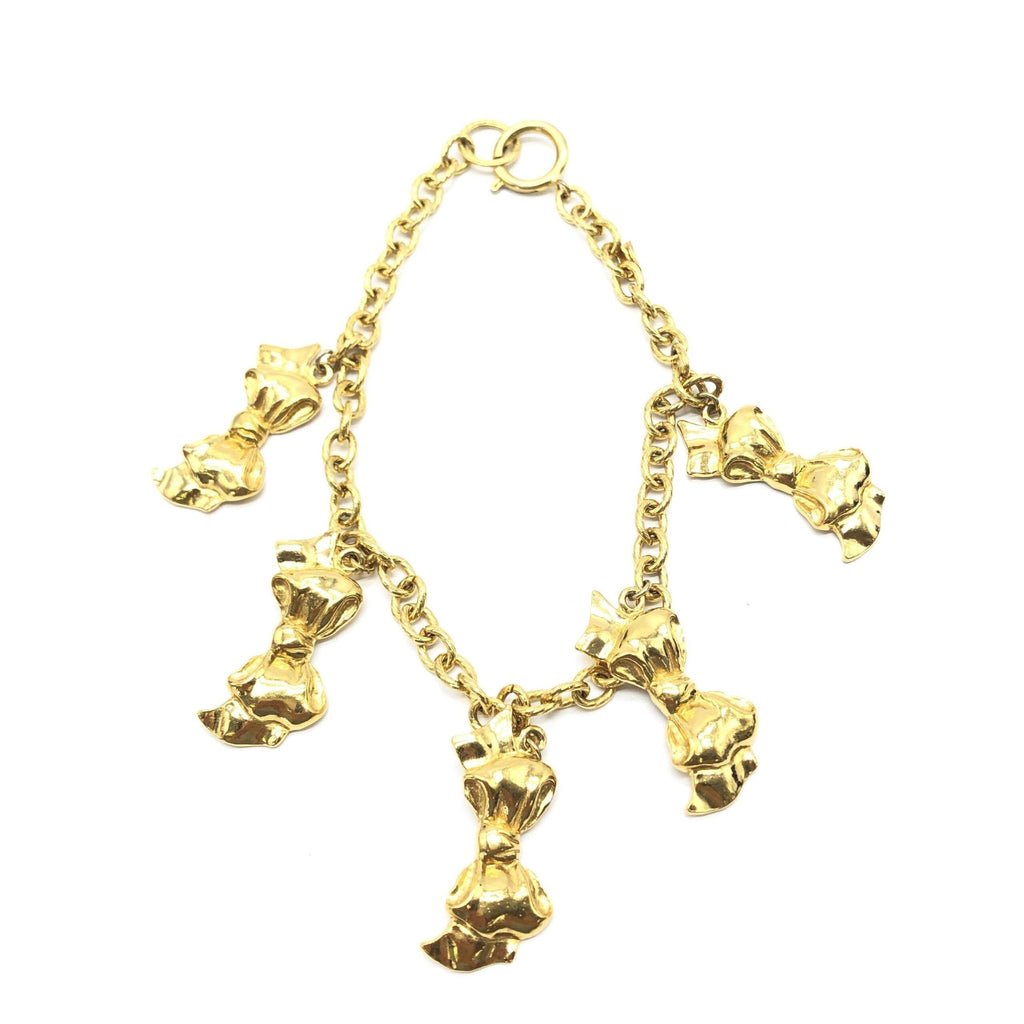 Chanel Gold Plated Chain Necklace With Bow Women's Charms