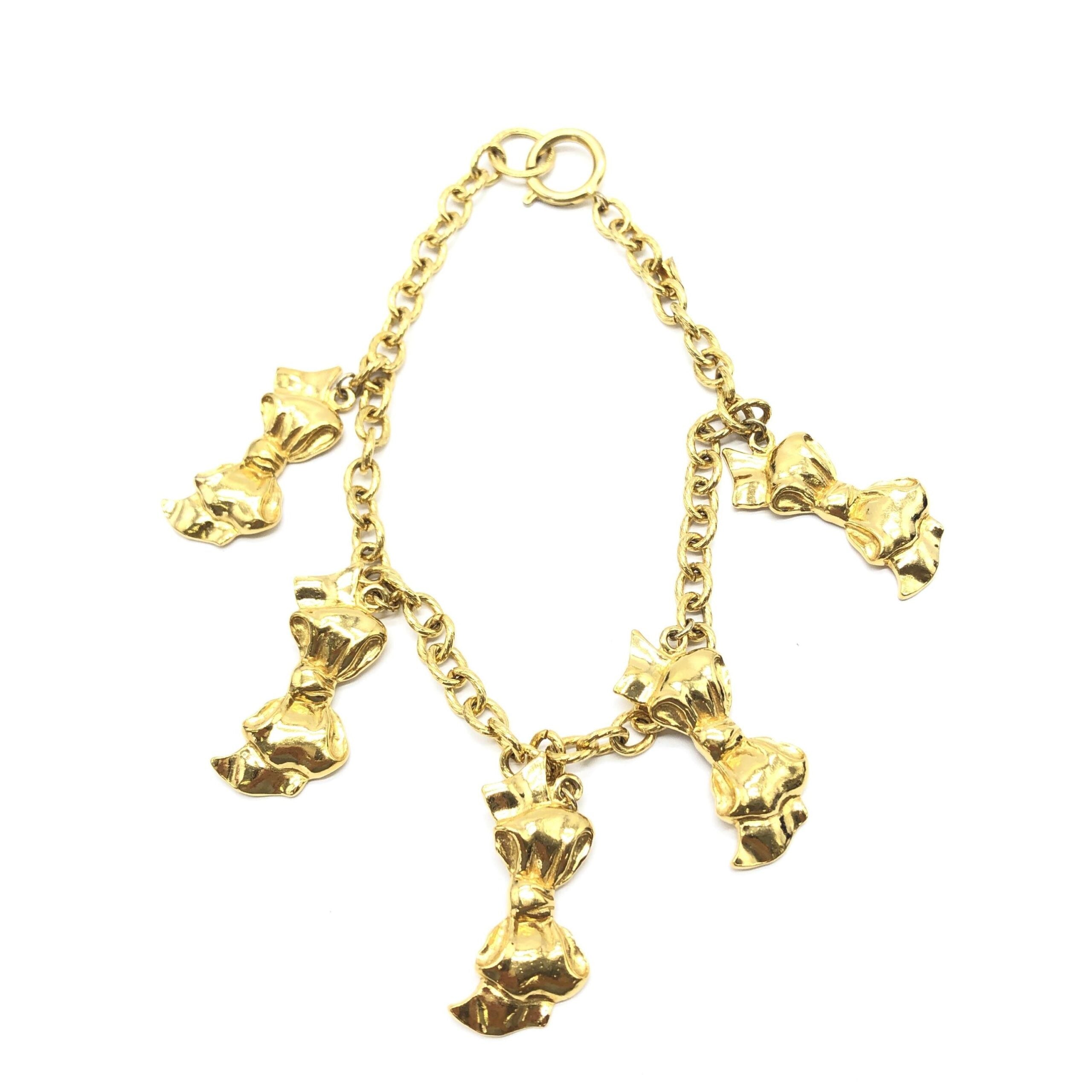 Chanel Gold Plated Chain Necklace With Bow Women's Charms