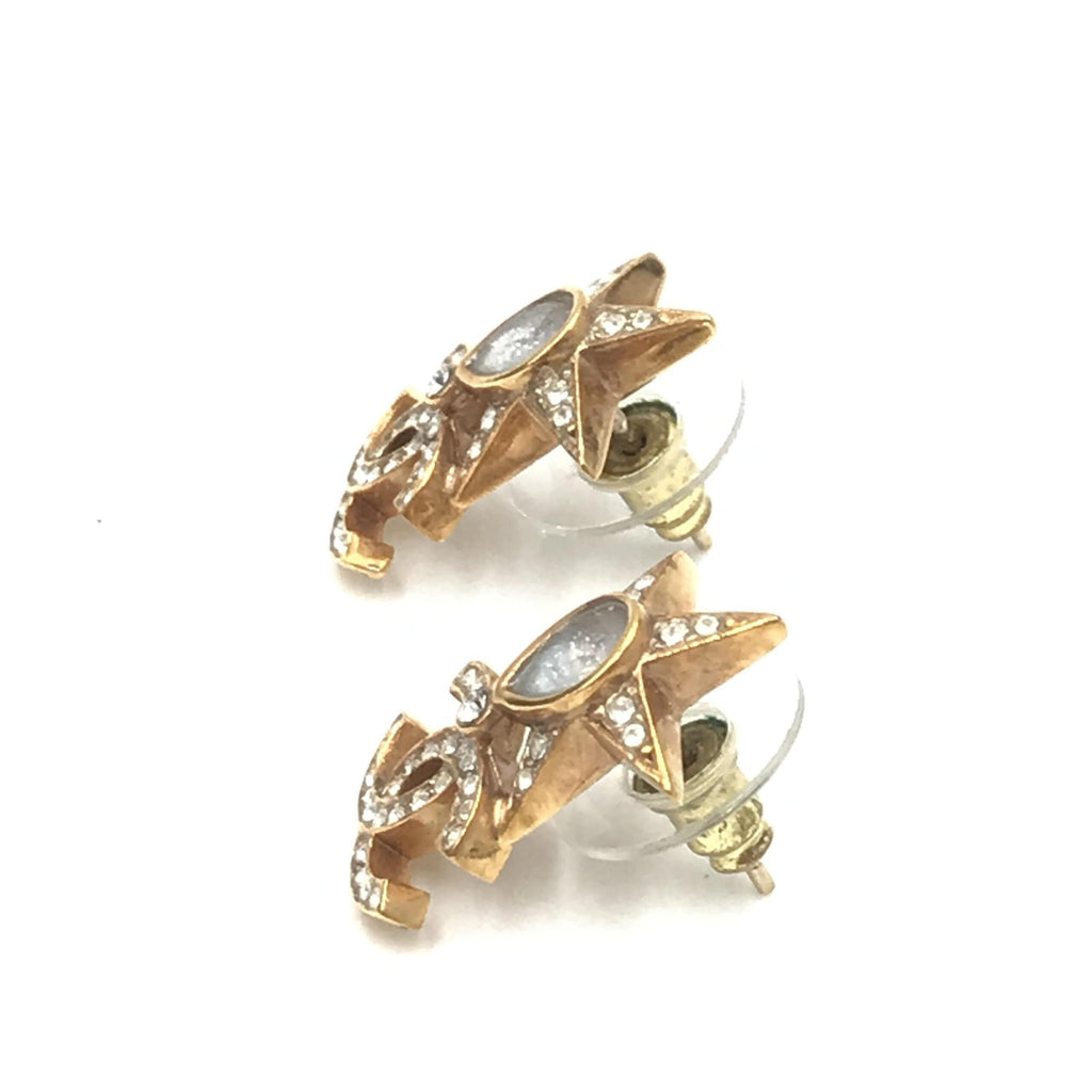 Chanel Gold Plated Star Coco Mark Earrings With Women's Rhinestones