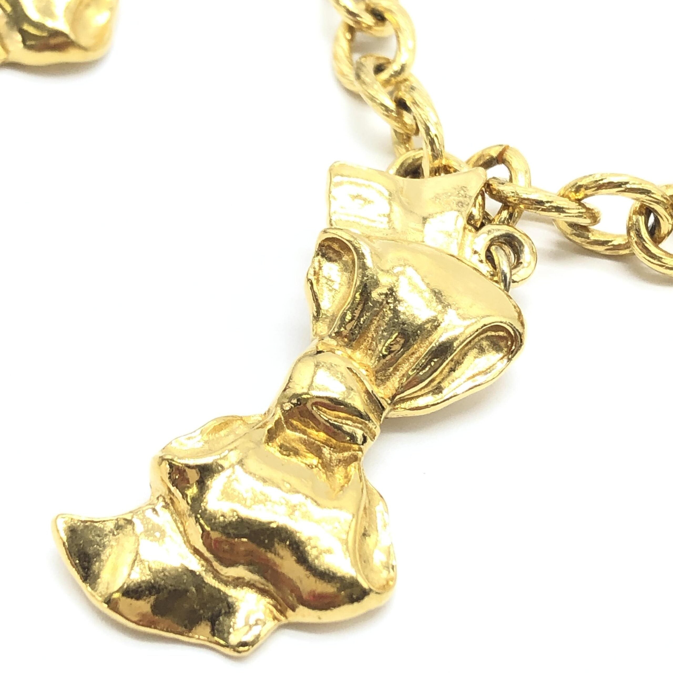 Chanel Gold Plated Chain Necklace With Bow Women's Charms