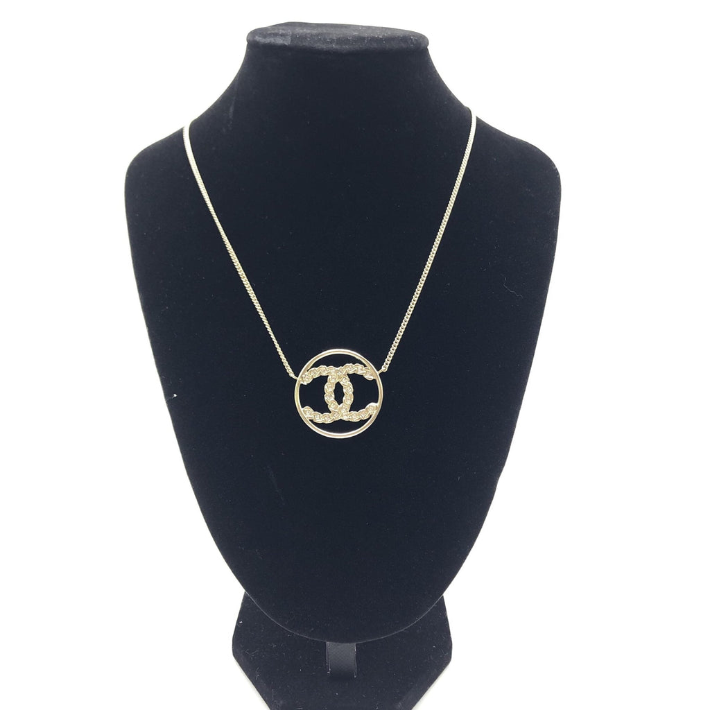 Chanel Gold Tone CC Circle Pendant Women's Necklace