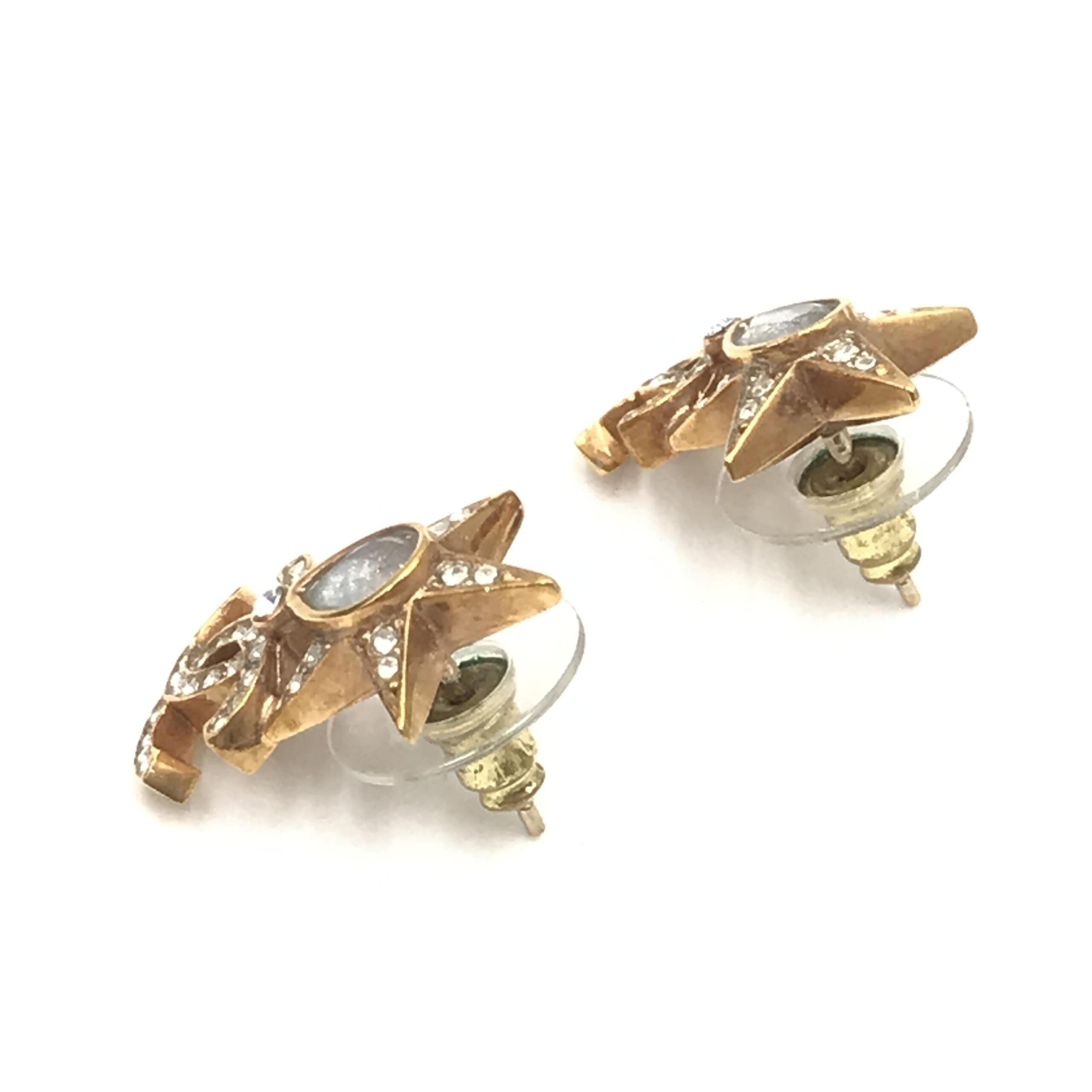 Chanel Gold Plated Star Coco Mark Earrings With Women's Rhinestones