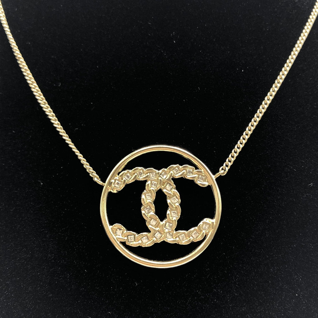 Chanel Gold Tone CC Circle Pendant Women's Necklace