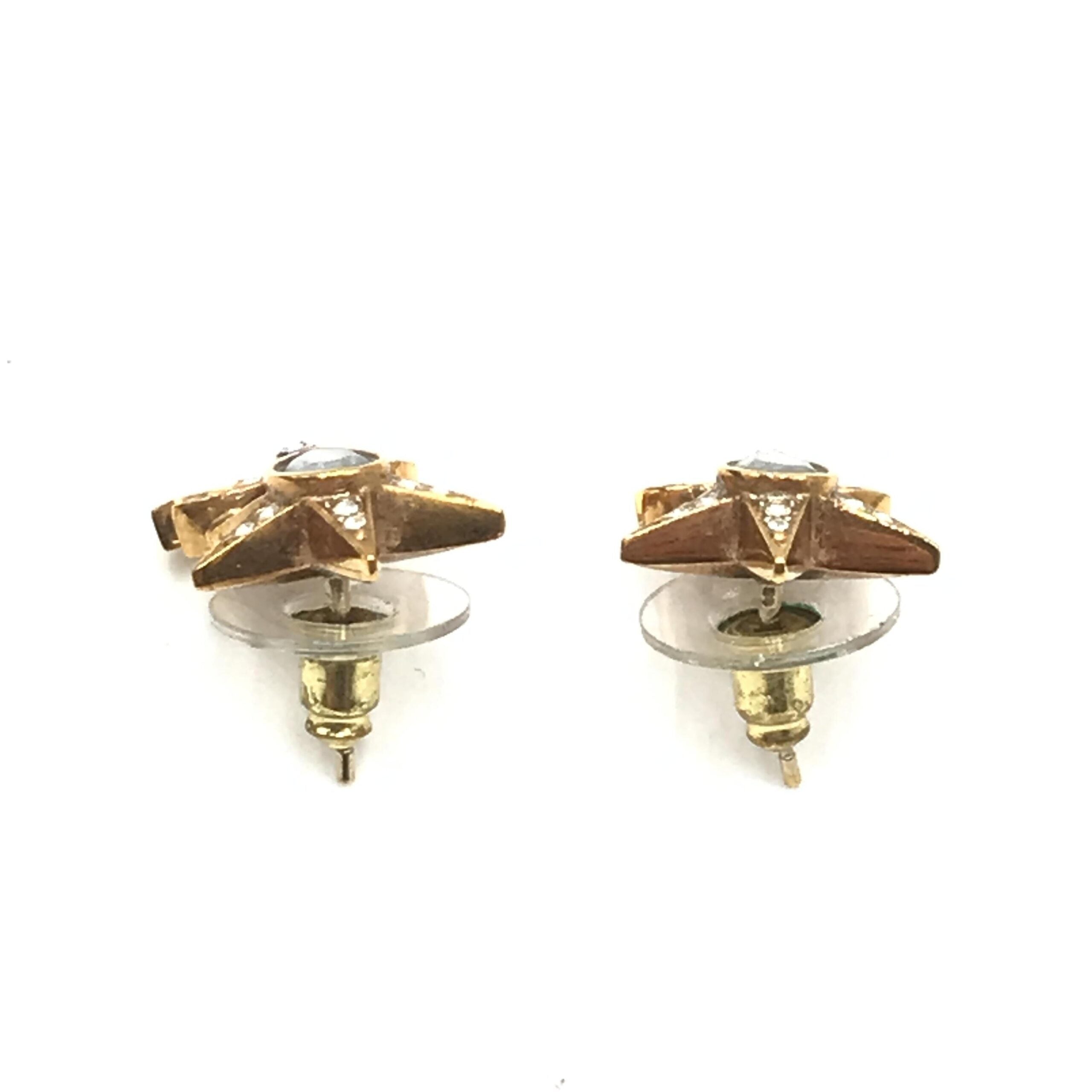 Chanel Gold Plated Star Coco Mark Earrings With Women's Rhinestones