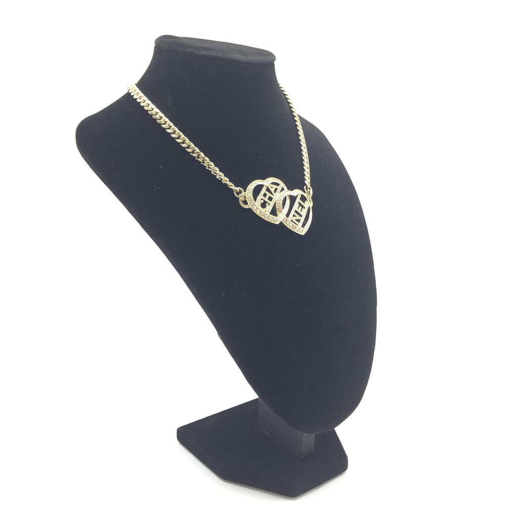 Chanel Gold Tone Heart Choker Necklace With Women's Logo