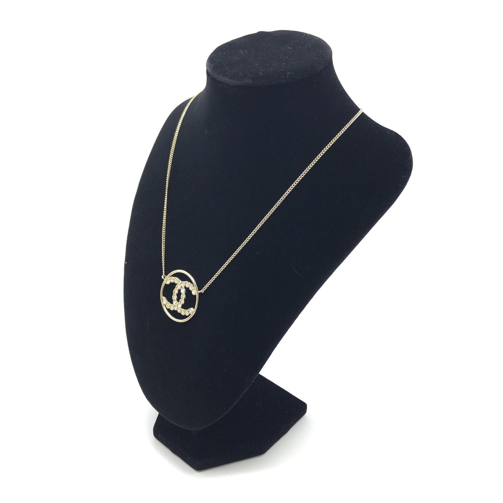 Chanel Gold Tone CC Circle Pendant Women's Necklace