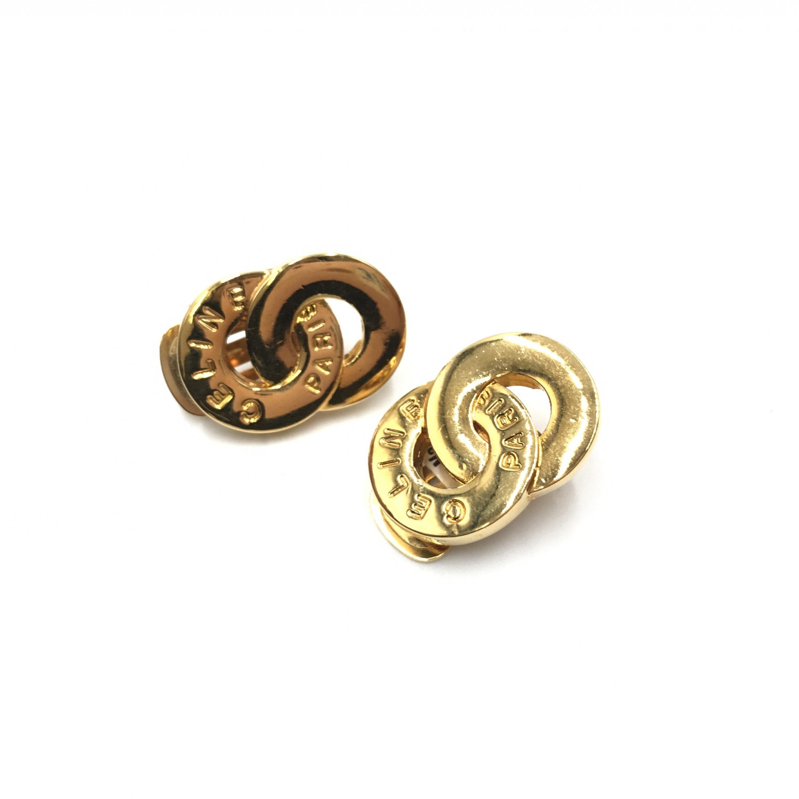Celine Gold Tone Double Round Motif Women's Earrings
