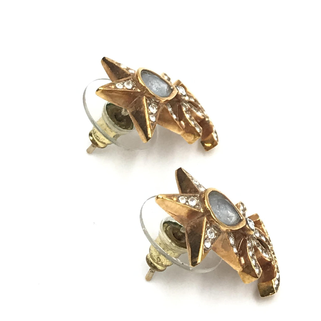 Chanel Gold Plated Star Coco Mark Earrings With Women's Rhinestones