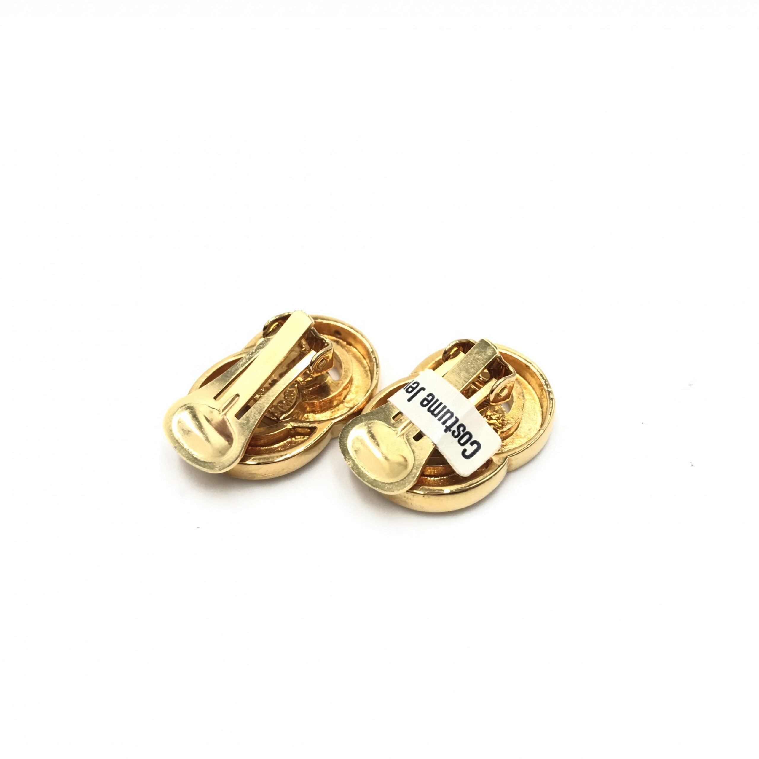 Celine Gold Tone Double Round Motif Women's Earrings