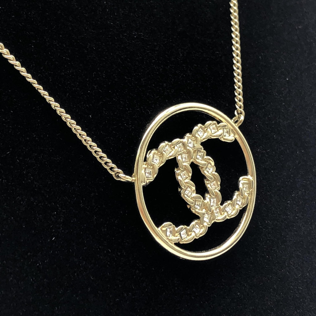 Chanel Gold Tone CC Circle Pendant Women's Necklace