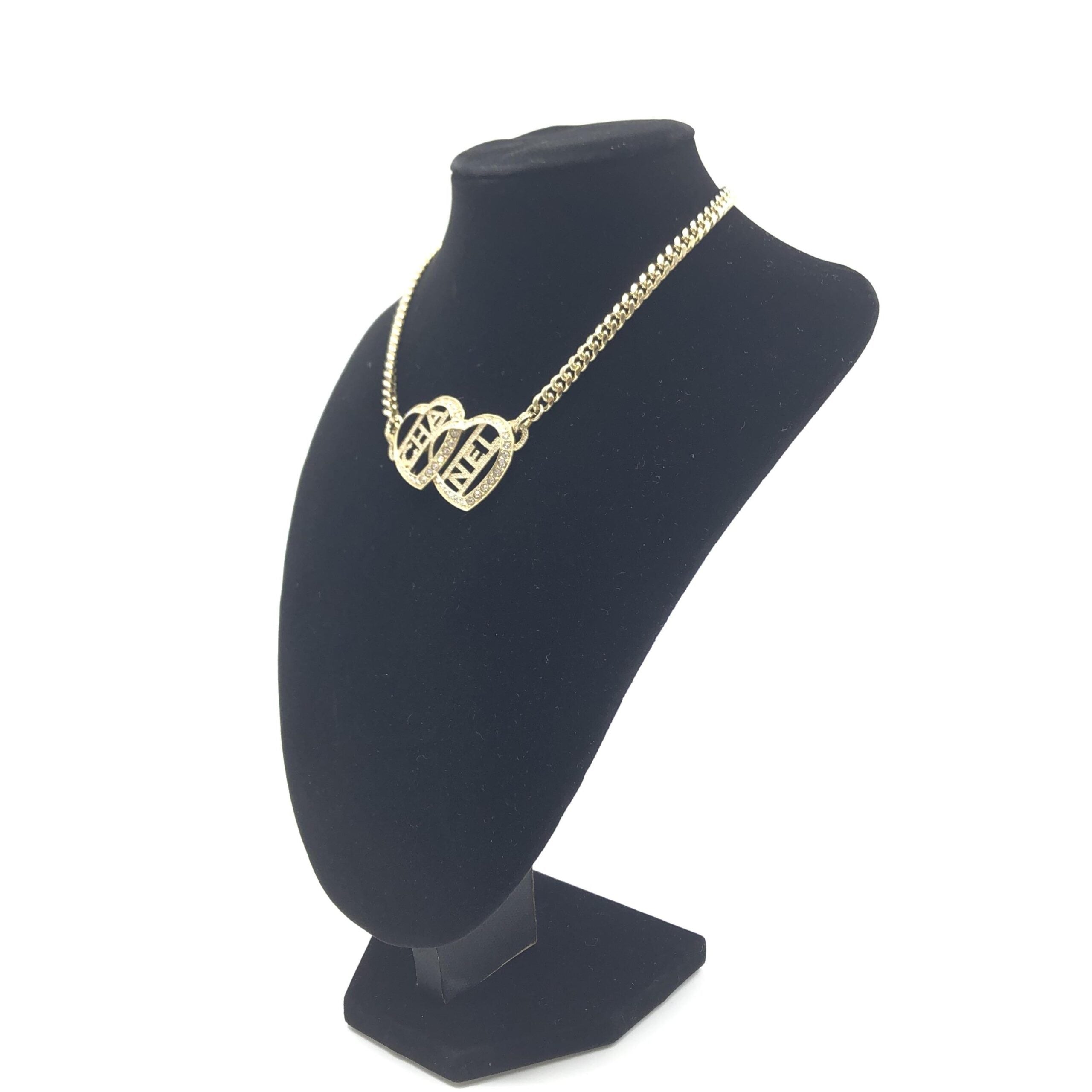 Chanel Gold Tone Heart Choker Necklace With Women's Logo