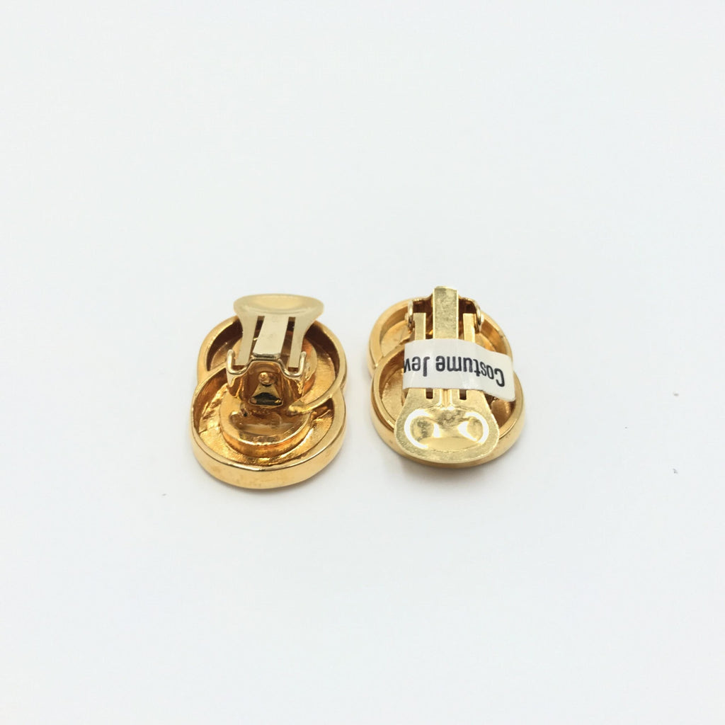 Celine Gold Tone Double Round Motif Women's Earrings