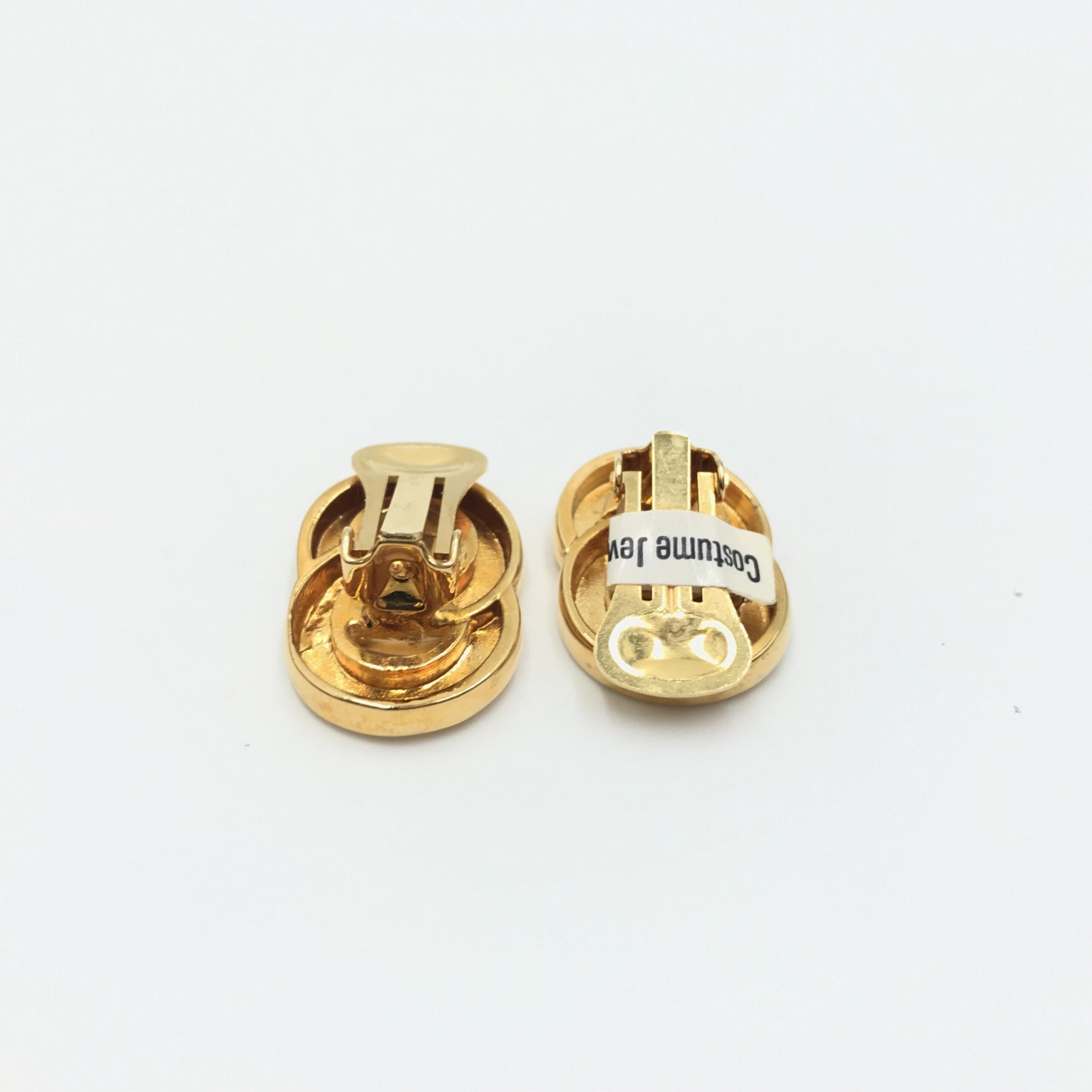 Celine Gold Tone Double Round Motif Women's Earrings