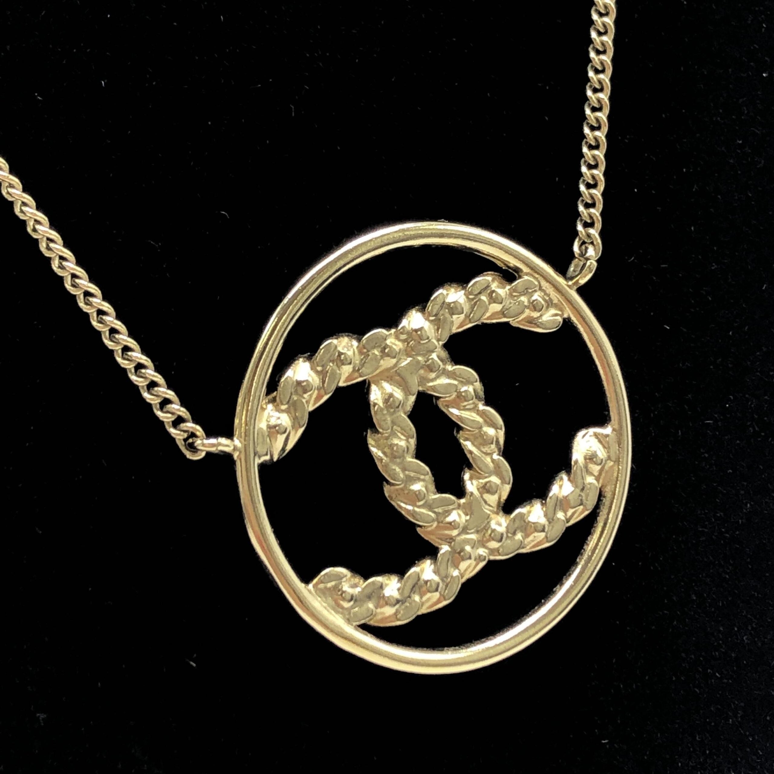 Chanel Gold Tone CC Circle Pendant Women's Necklace
