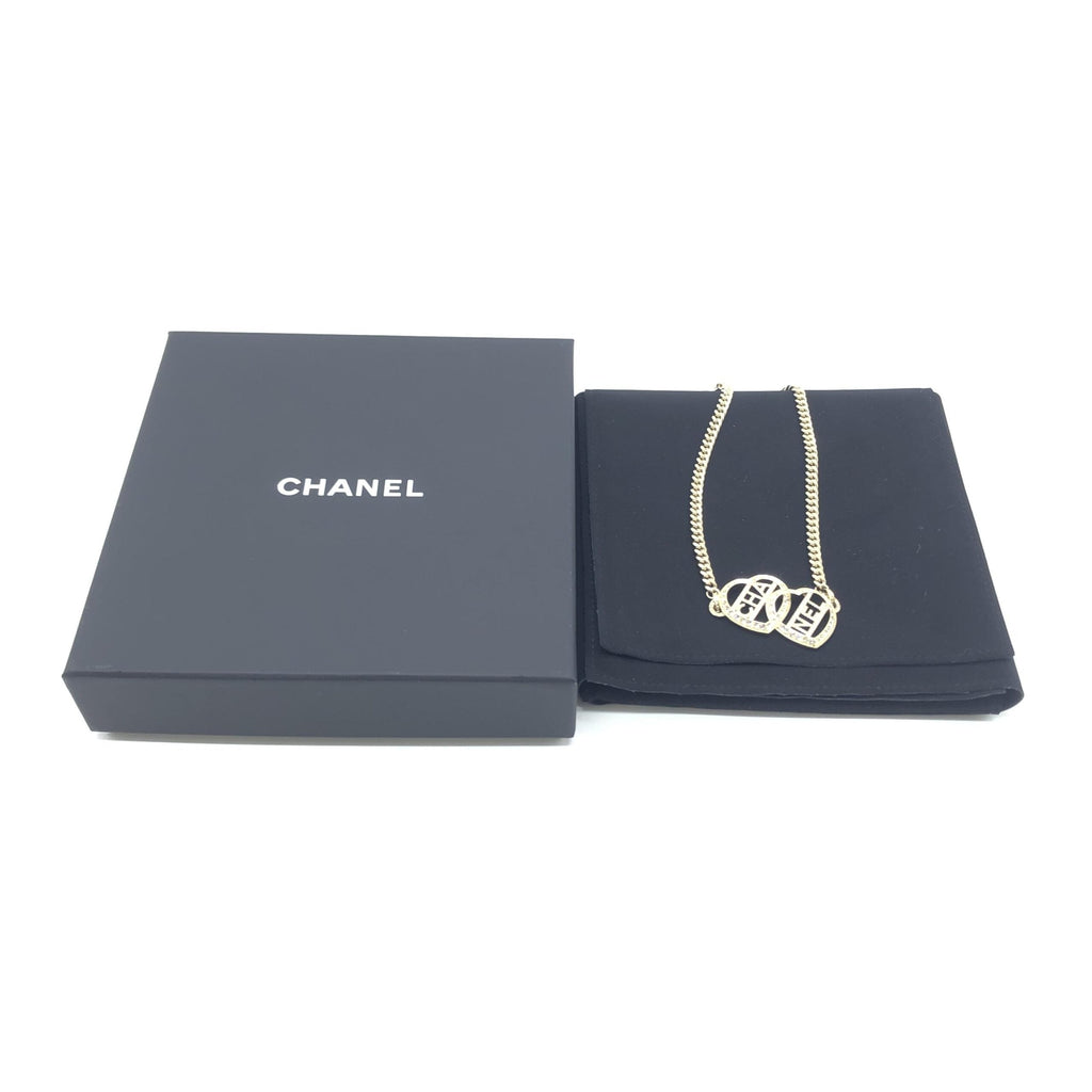 Chanel Gold Tone Heart Choker Necklace With Women's Logo